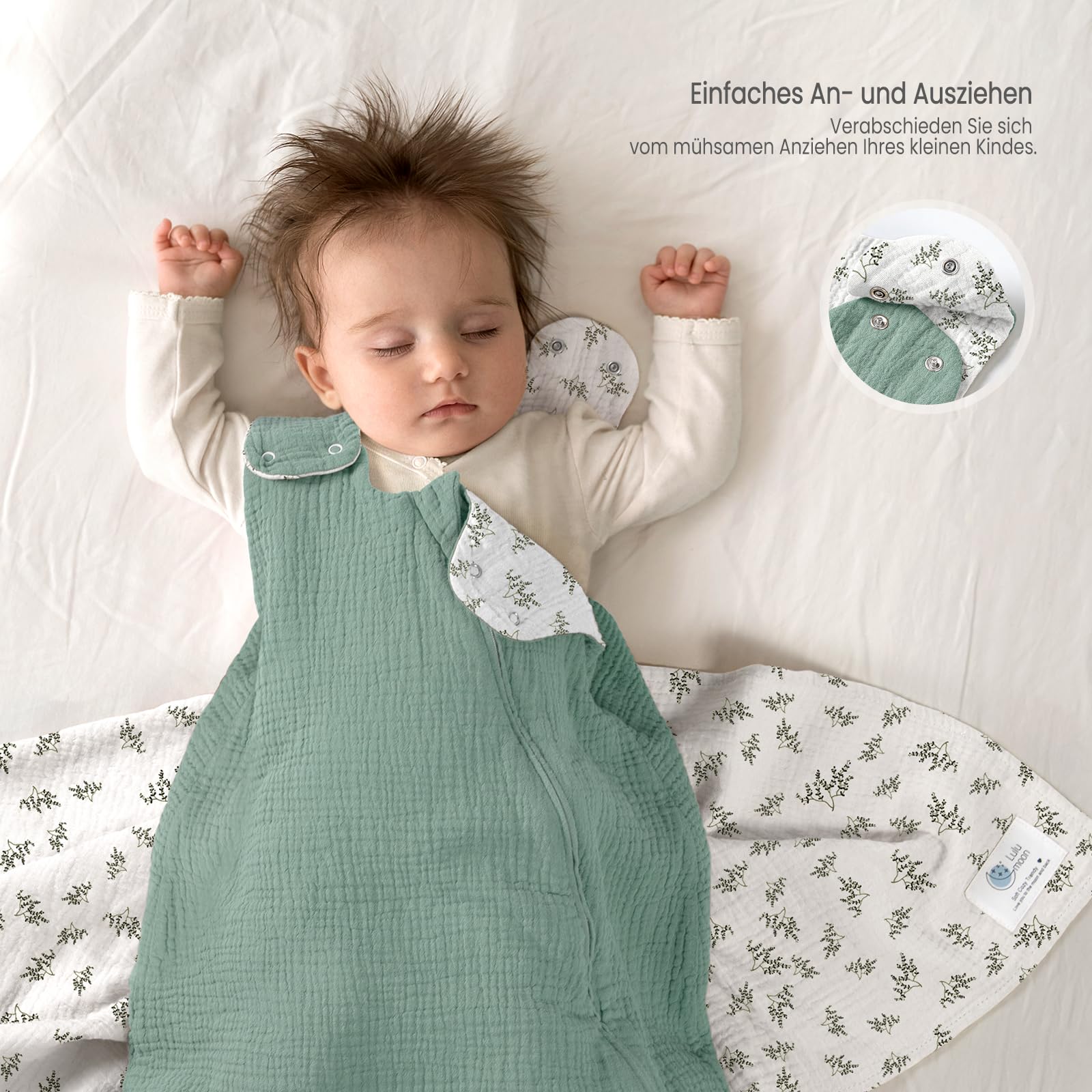 lulumoon Sacco nanna per bambini da 3 a 9 mesi: sacco a pelo in mussola per bambini e bambine – Sacco nanna in cotone per 70 cm per tutte le stagioni