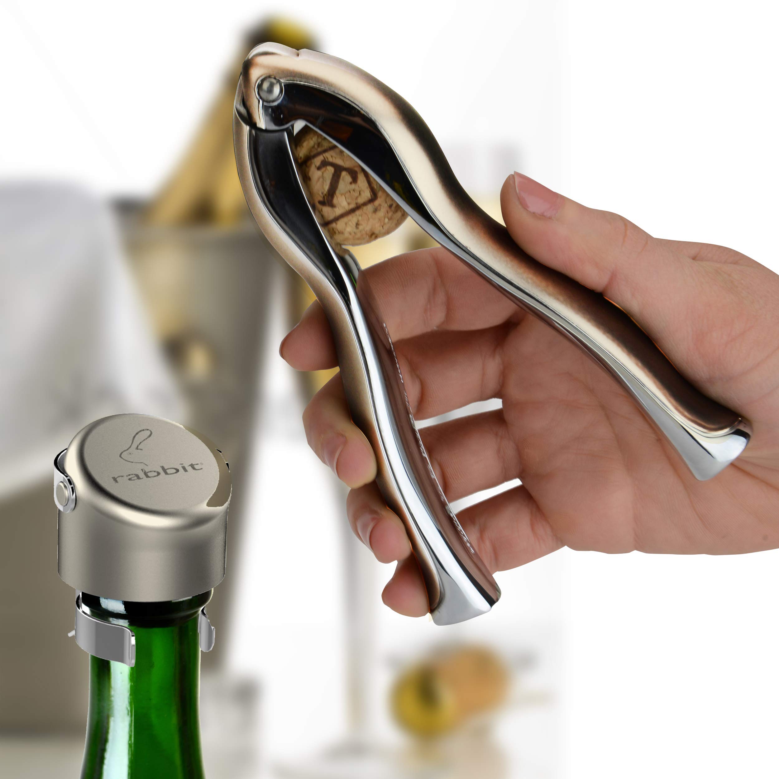 Rabbit Velvet - Kit d'Accessoires pour Champagne avec Tire-Bouchon et Bouchon, Coffret Cadeau, Métal