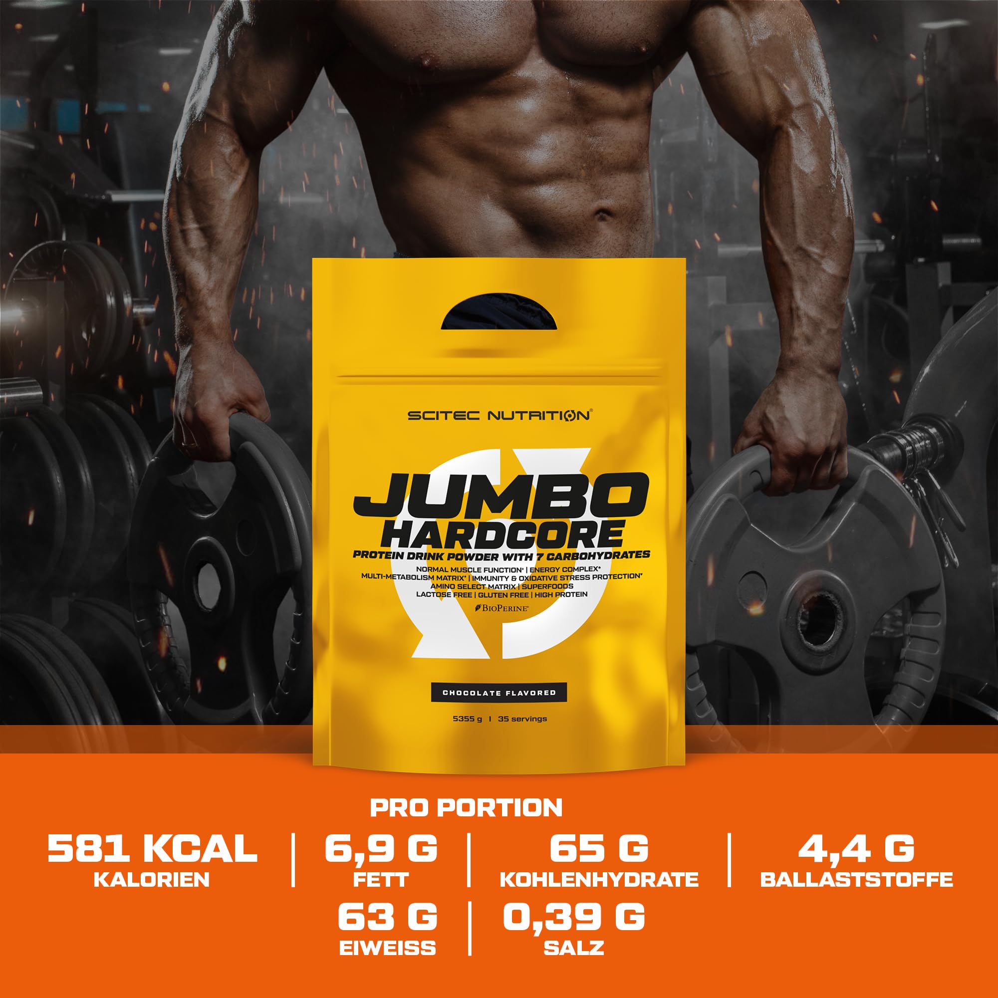 Scitec Nutrition Jumbo Hardcore - Protein- & Kohlenhydratmatrix | Hoher Proteingehalt - Enthält Superfoods - Creatin & Aminosäuren - Gluten- und laktosefrei - 5355 g, Banane-Joghurt
