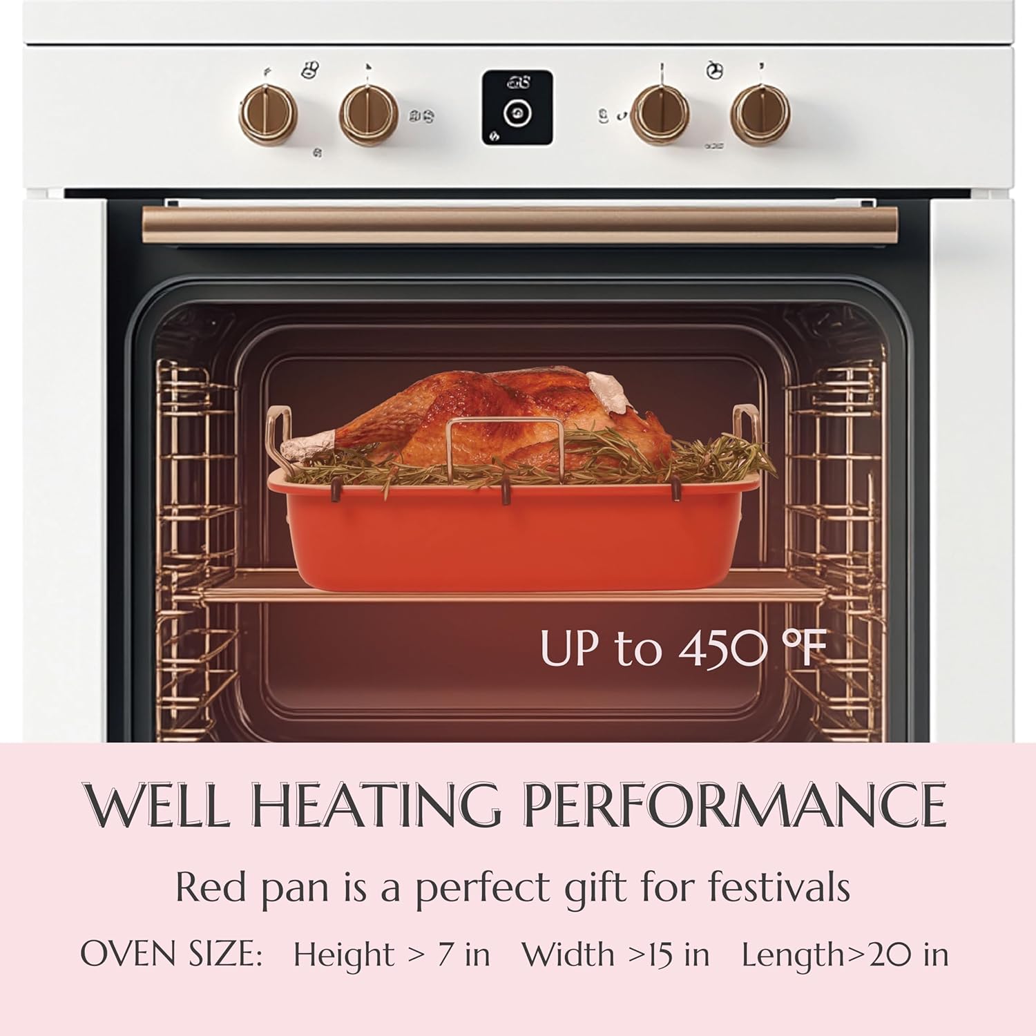 UUKRAVE Turkey Roasting Pan with Rack (U-Shaped), Large 17.3 x 14.6 Inch Nonstick Roaster Pan for 25 lb Turkey or Chicken, Deep Oven Tray, 0.8 mm Heavy Duty Steel, Stainless Steel Handle, Red - Image 4