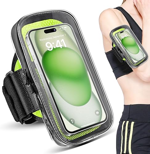 Vista 9 de Brazalete porta teléfono de 3 bolsillos para correr para iPhone 16 15 14 Pro Max 13 Plus 12 11 XS XR X 8 7 Galaxy S23, bolsa para llaves y tarjetas
