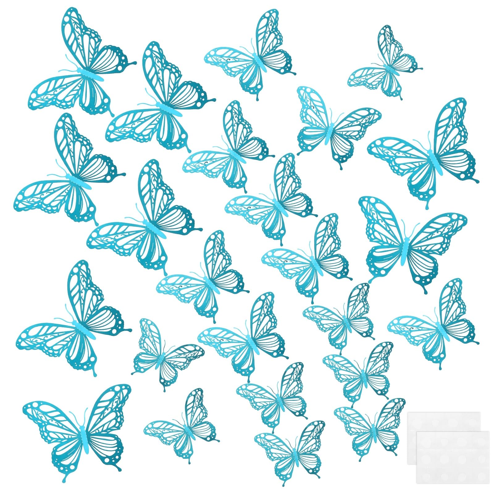 M METERXITY 24 Pack Butterfly Wall Decor, Hollow 3D Butterflies Stickers Wall Art, Removable Stickers Decorations for Christmas Birthday Wedding Party [Indigo, 3 Size]