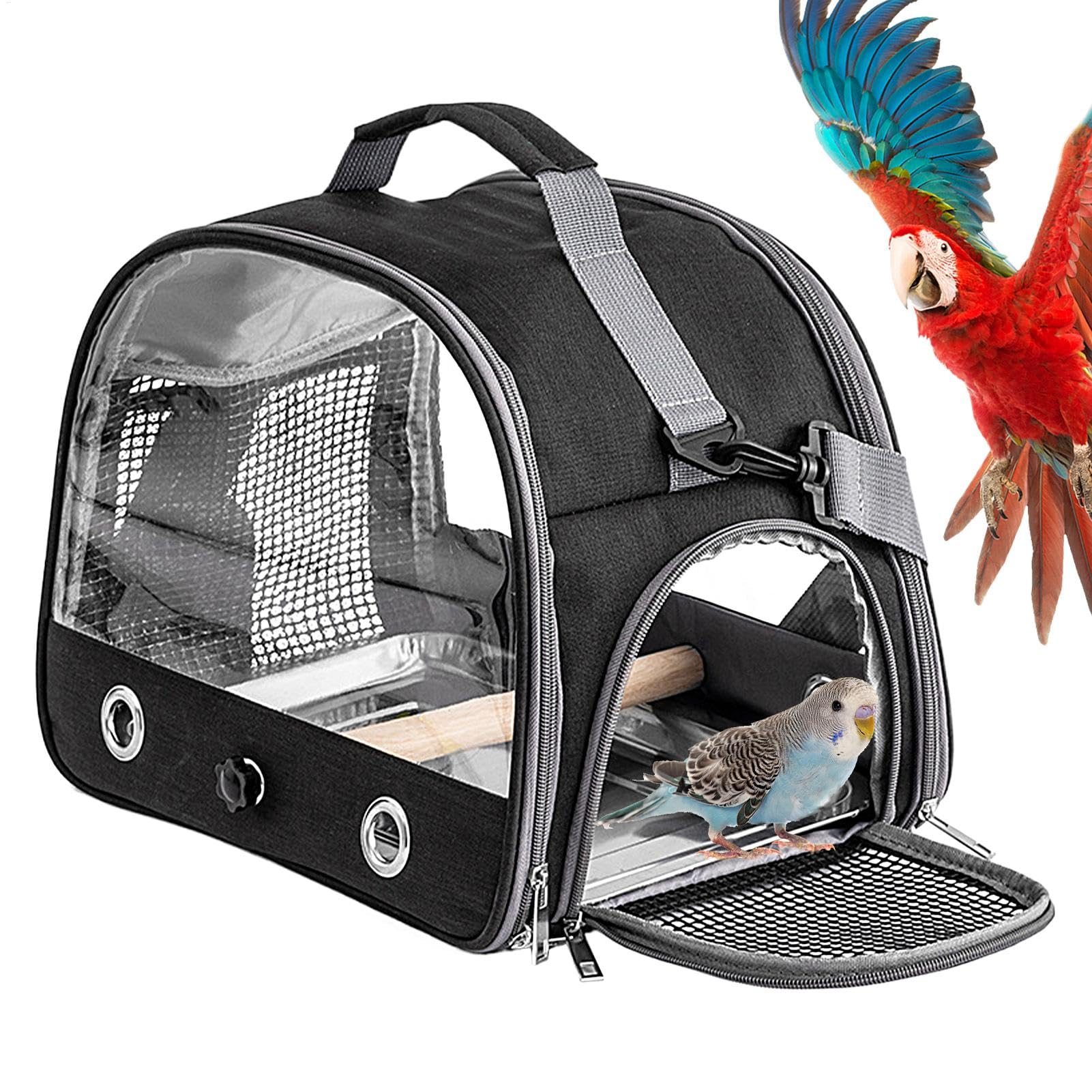 Jaula de viaje para pájaros, bolsa de transporte para pájaros con correa para el hombro, transportador portátil para animales pequeños, 13 x 9.4 x 10.25 pulgadas, ideal para periquitos, periquitos,