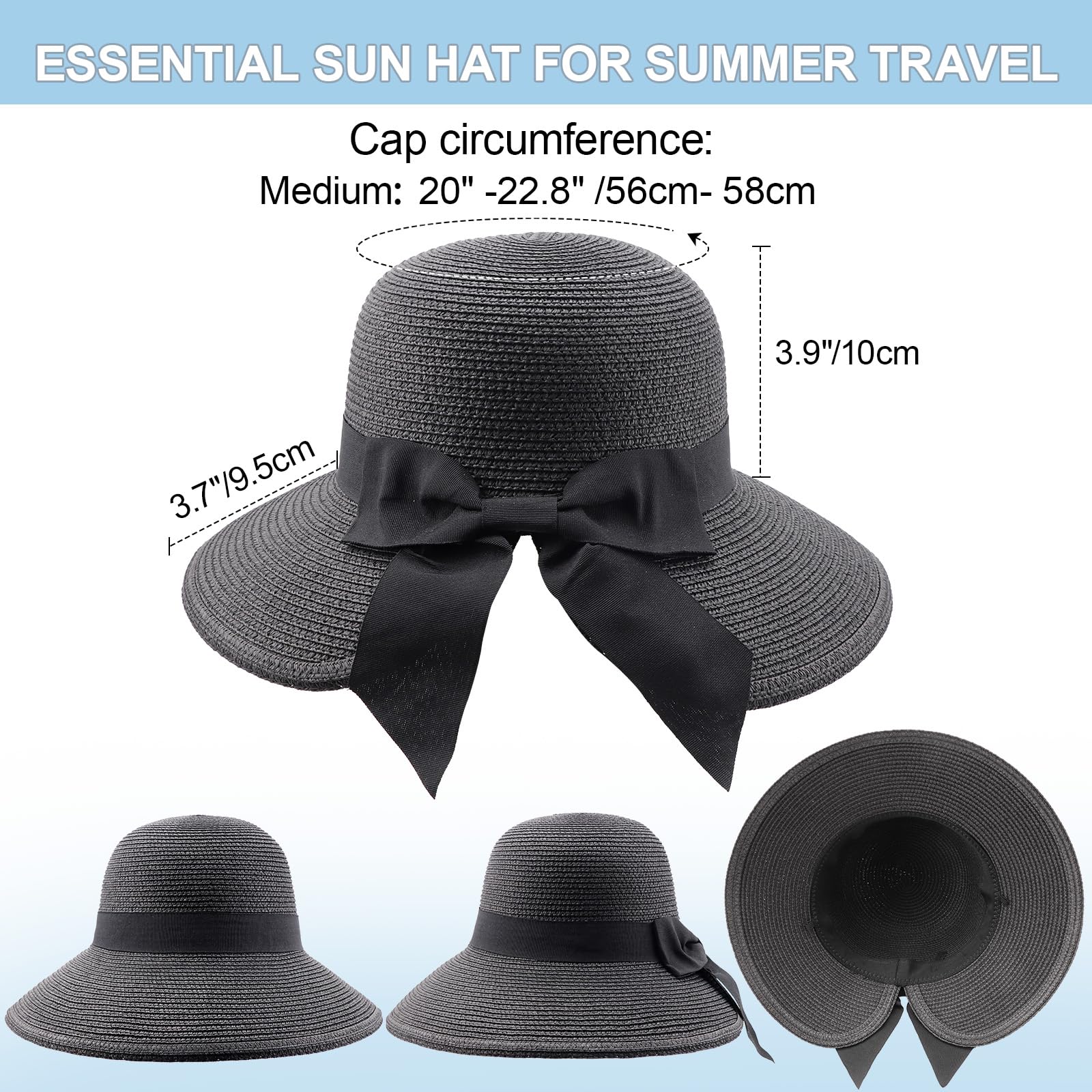 DRESHOW Sombreros de Sol Para Mujeres Sombrero de Sol de Playa Plegable Sombrero de Paja de Ala Ancha con Nudo UPF 50+