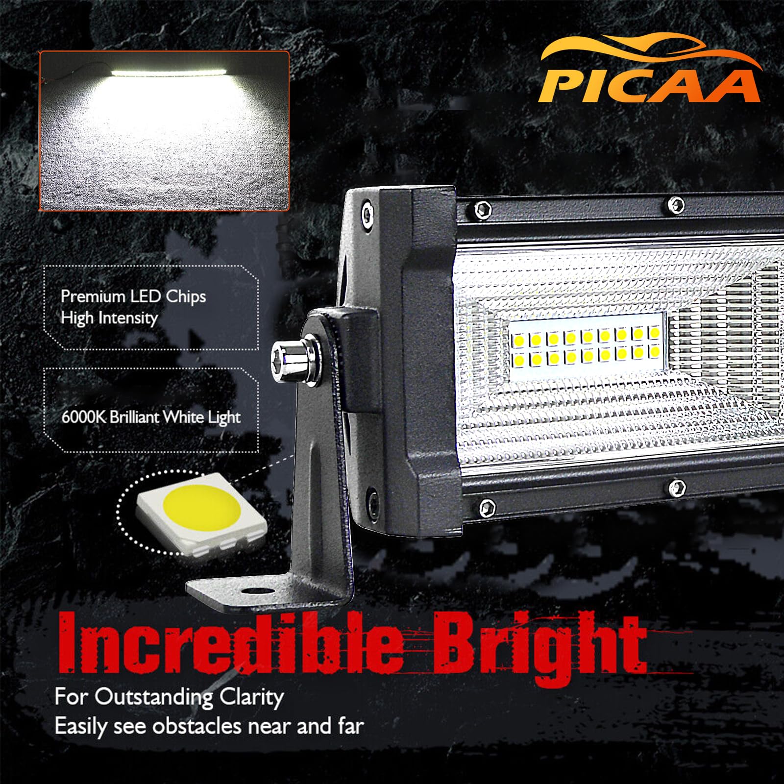 PICAA Incurvée 130 cm 52 Pouces 675W Barre de LED 4x4 avec Magnétique Support et 12V Faisceau de Câblage Kit, Offroad Light Bar, Blanc 6000K Rampe LED Voiture