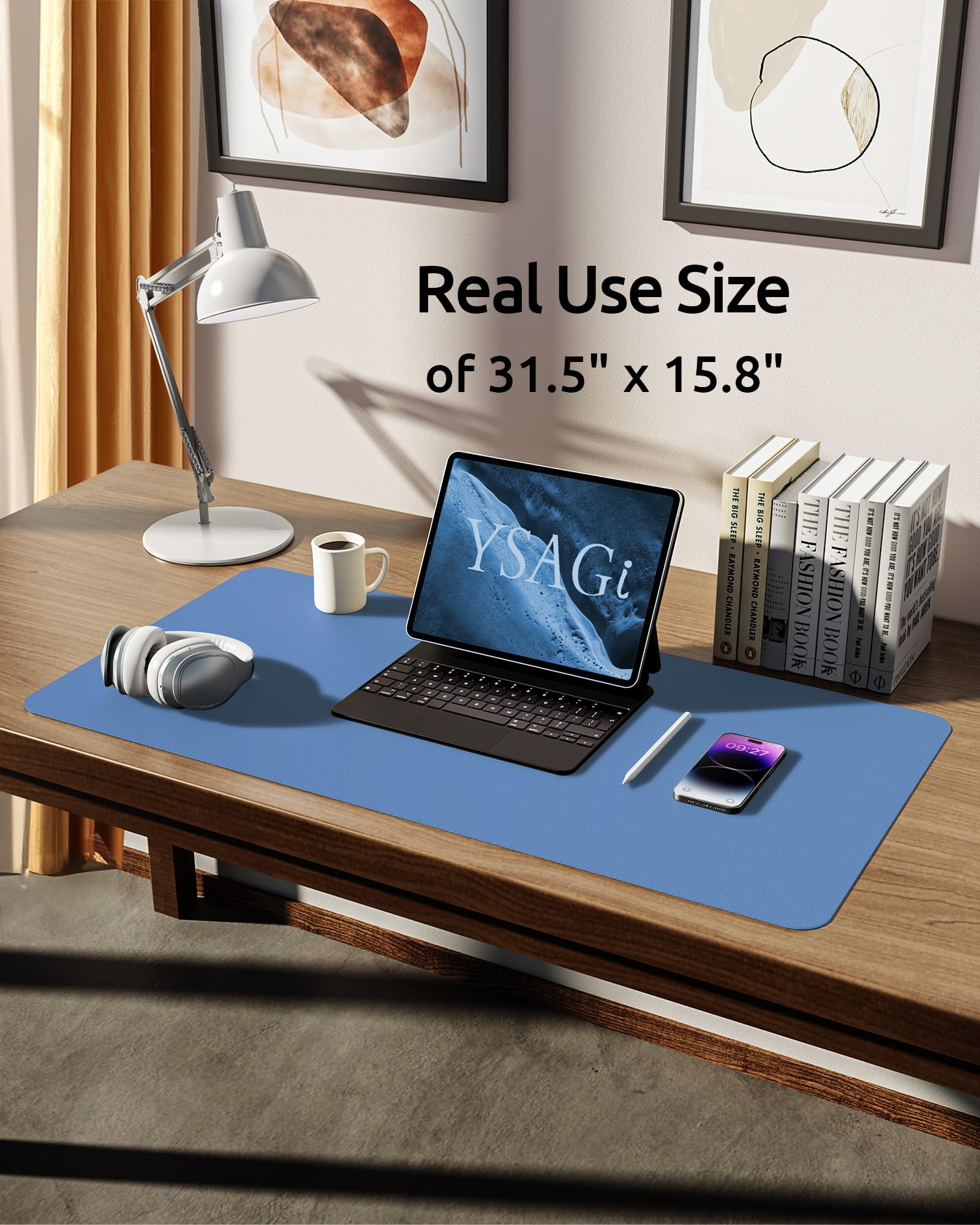 YSAGi Large PU Leather Desk Pad Protector - 47.2"x23.6" Mouse Mat & Writing Surface, Non-Slip (Dark Green) - View #9