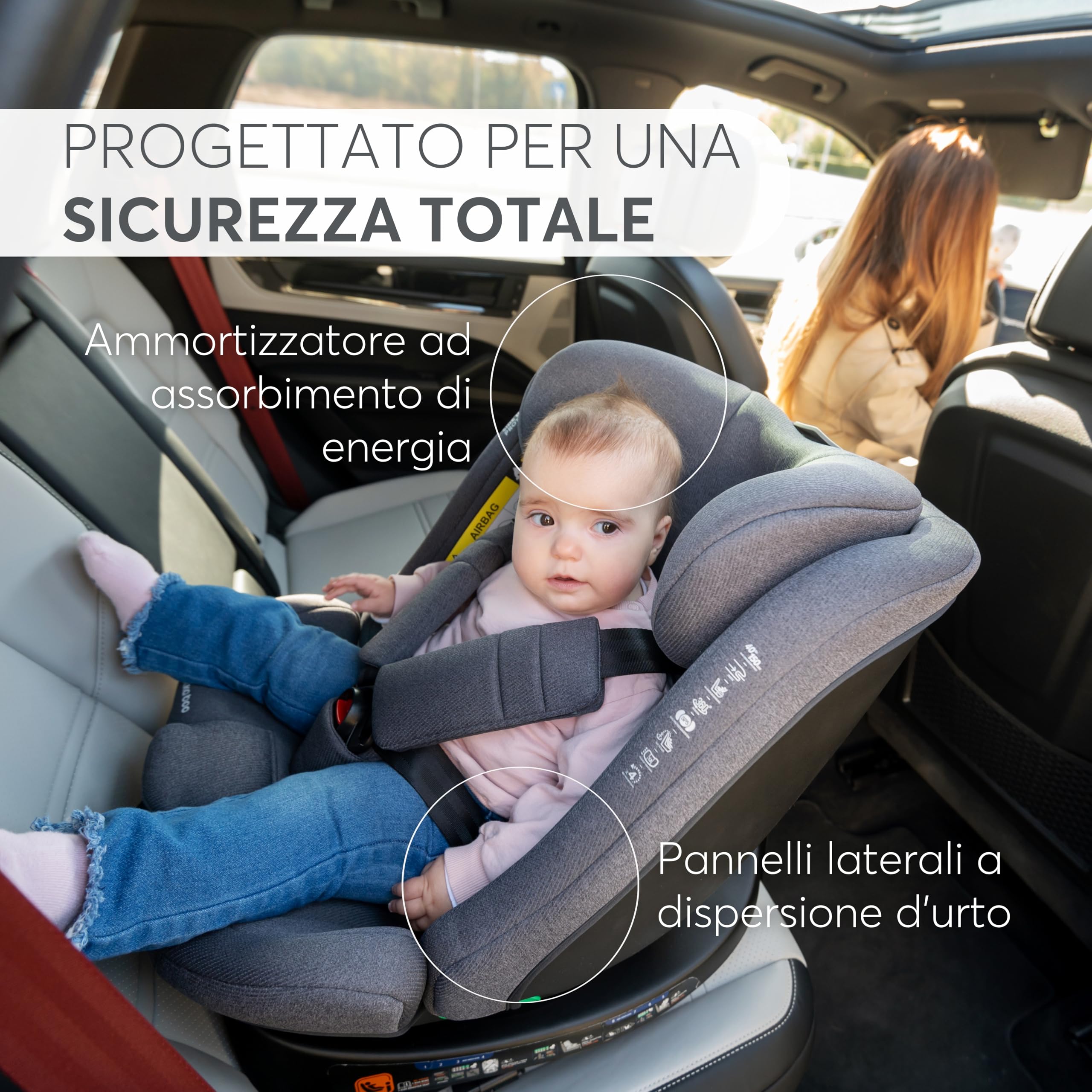 KikkaBoo Seggiolino Auto 0-36 kg i-SECURE, Gruppo 0 1 2 3, ISOFIX, i-Size, Rotante a 360º, 40-150 cm, Da 0 a 12 Anni, 12 Posizioni Poggiatesta, Grigio chiaro