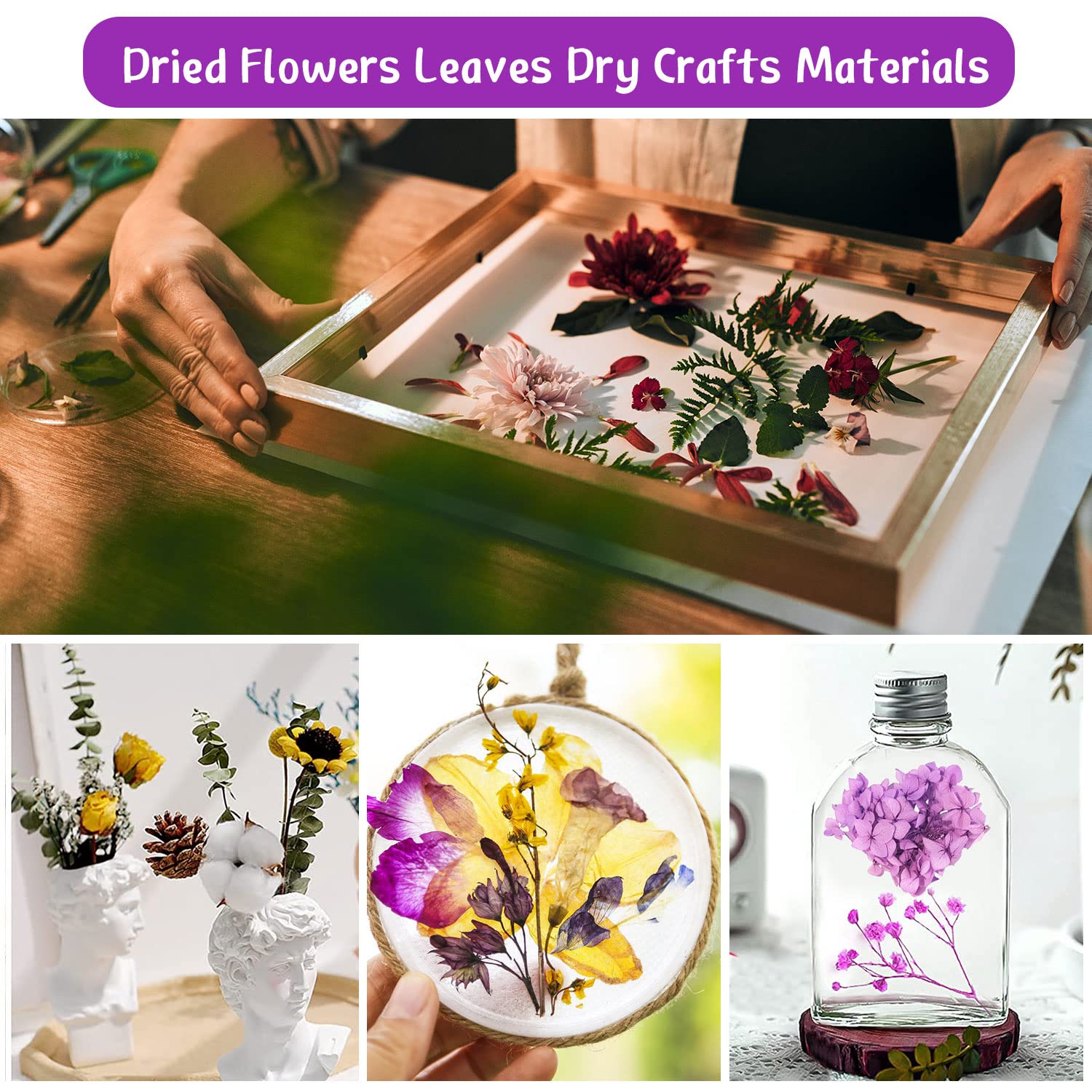 Gedroogde bloemen voor hars, decoratieve gedroogde bloemen voor kaarsen en epoxyhars, handwerk en scrapbooking (zwart en