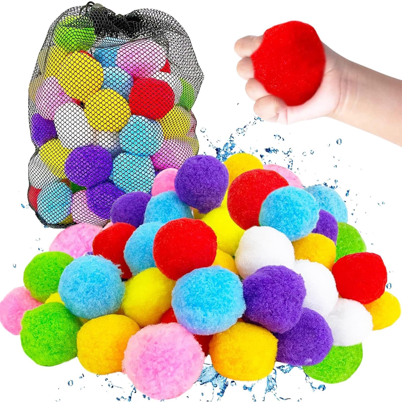 60Pcs Reusable Water Ball, Water Sponge Balls For Kids, Reusable Waters Balls, Soft Colorful Fun Soakers, Summer WaterFight Game Supply, for Backyard Beach Grass Garden Park Outdoor Outside