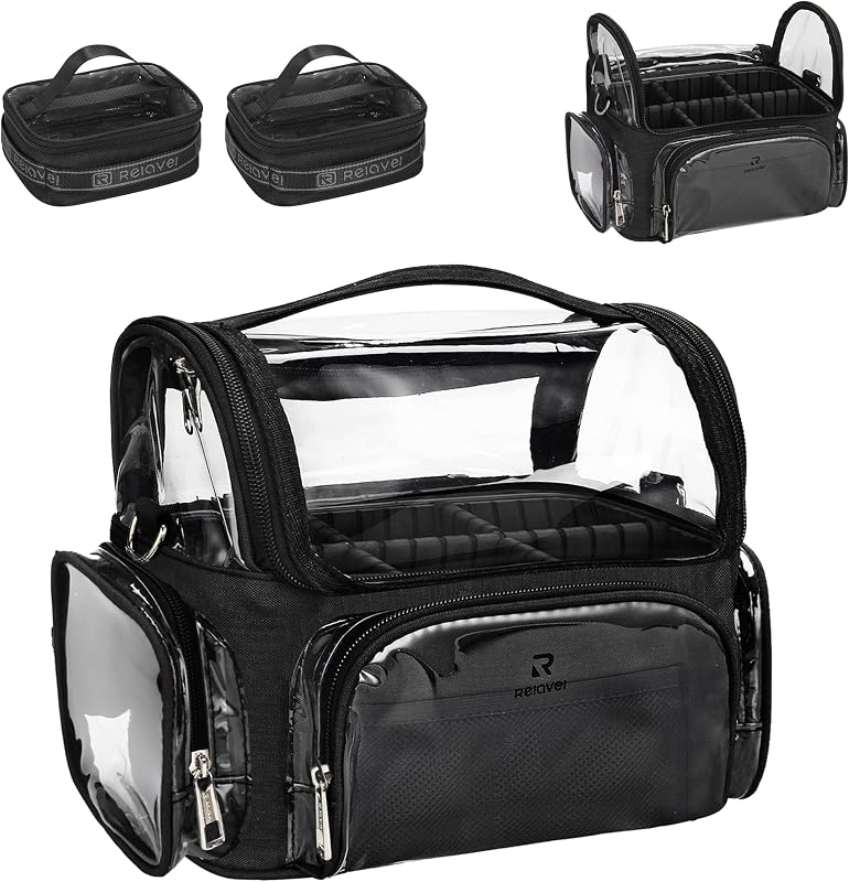 Necessaire organizadora transparente para pincéis de maquiagem NAONAYA com 2 mini bolsas