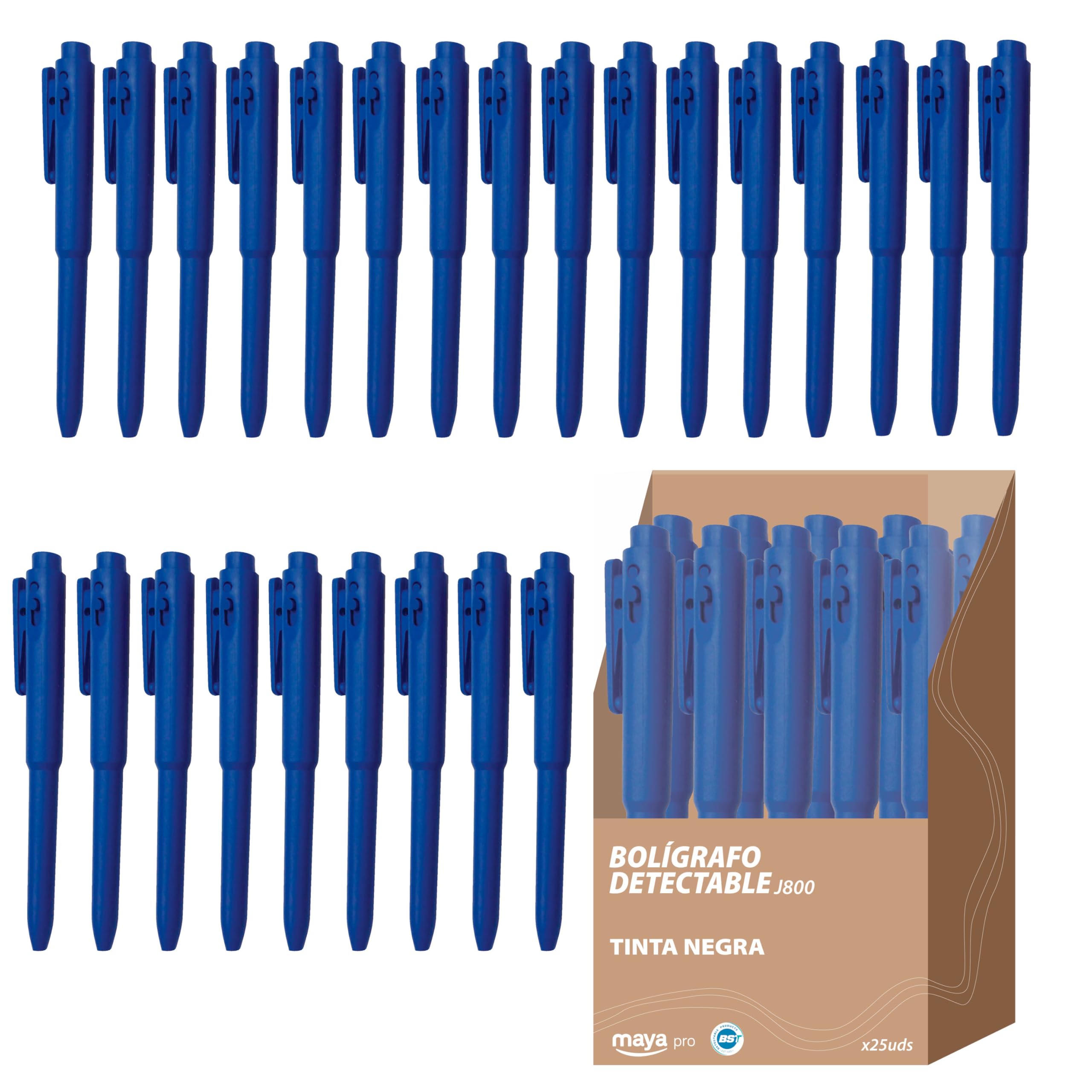 Maya J800 Retractable Pen with Clip, Antibacterial and Detectable, Made with Food Grade Polypropylene, Writing Up to 10000 Metres, Box of 25 Units (Black Ink) โ image 1