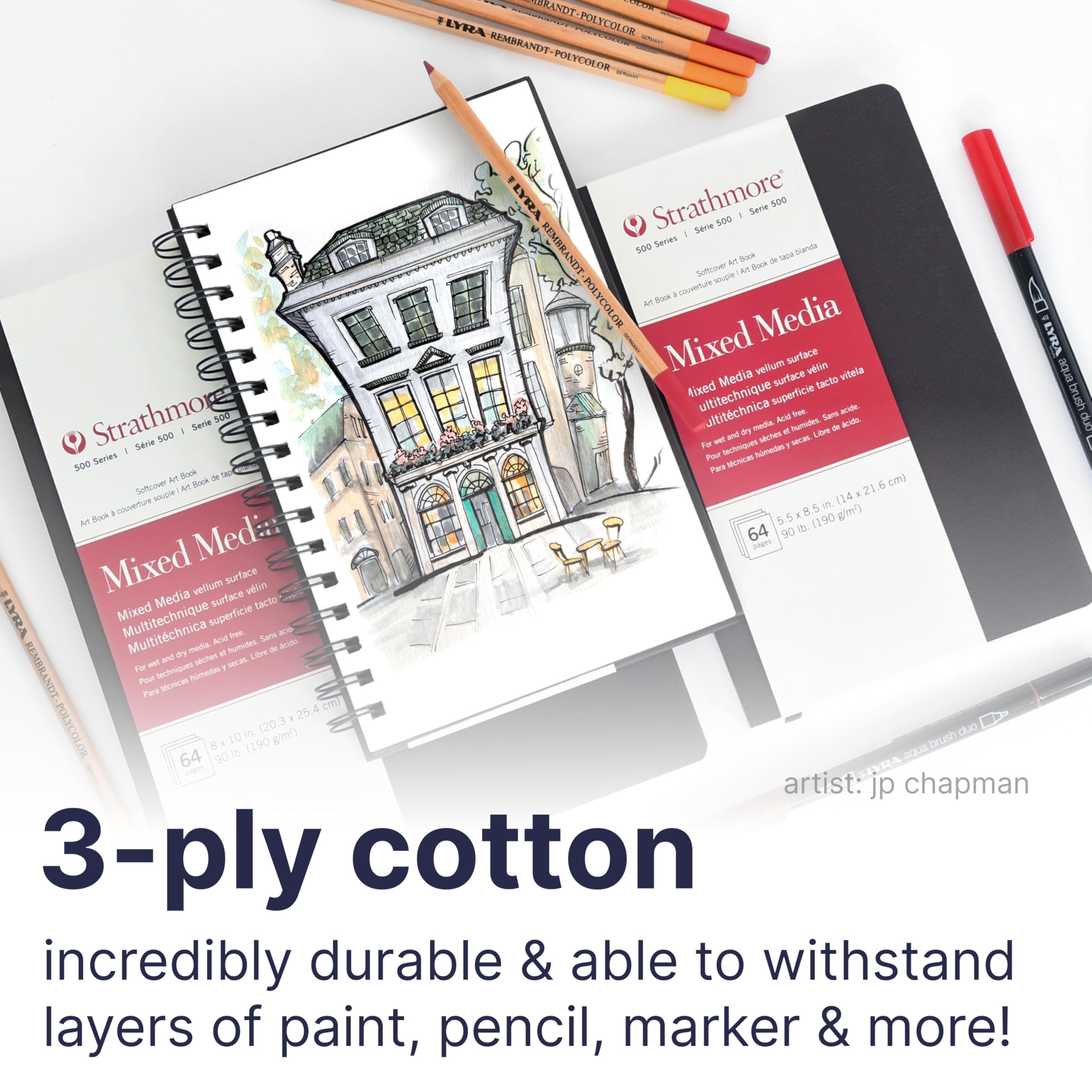 Strathmore Serie 500 Cuaderno de Papel para Técnicas Mixtas, Tapa Flexible Marrón Mate, Blanco Natural, 32 Hojas, 17,8X20,3 cm, 1 unidad