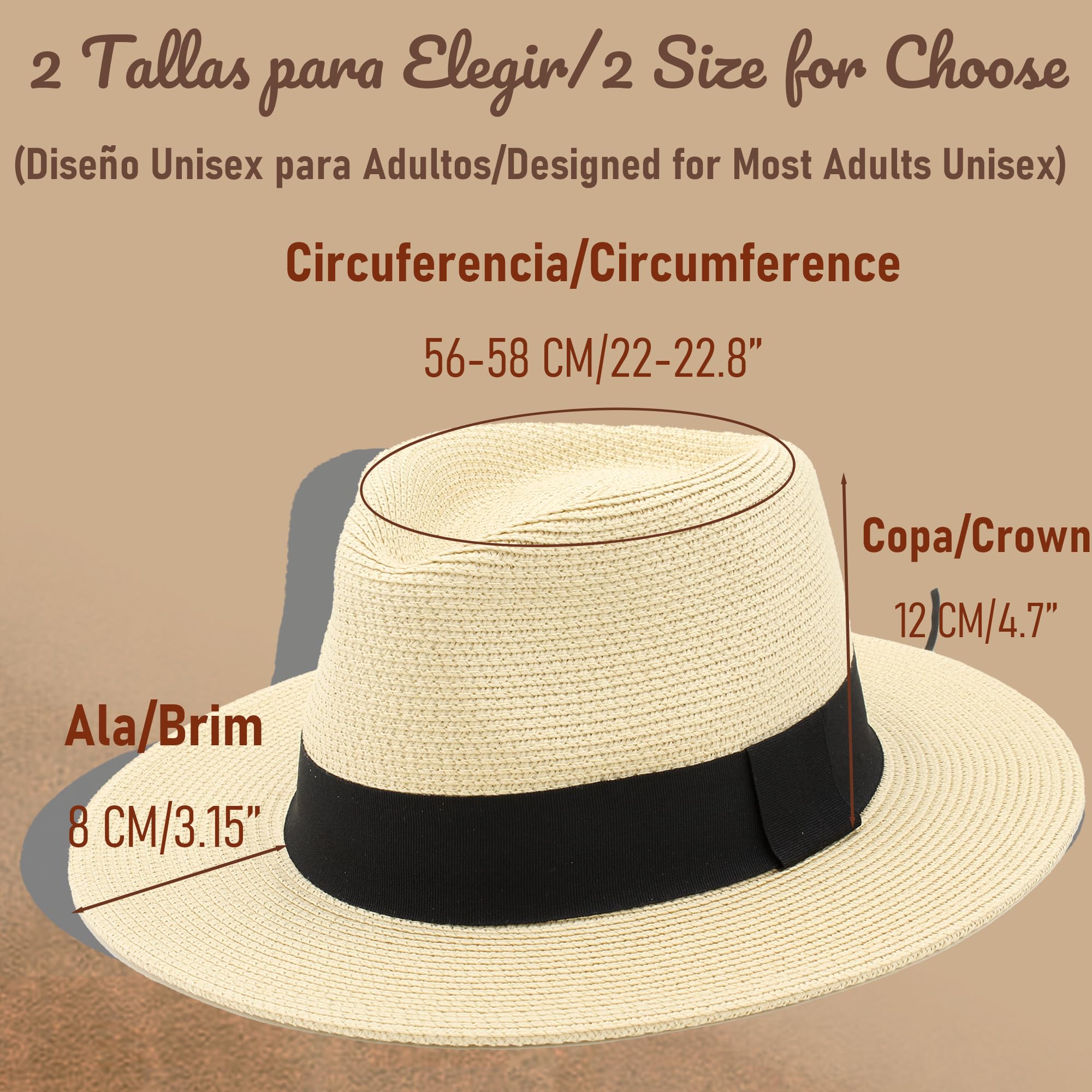 Sombrero Panamá de Verano, Sombrero de Paja Panamá para Mujer y Hombre Unisex, Sombrero de ala Ancha UPF 50 Plegable y Trenzado Intensivo