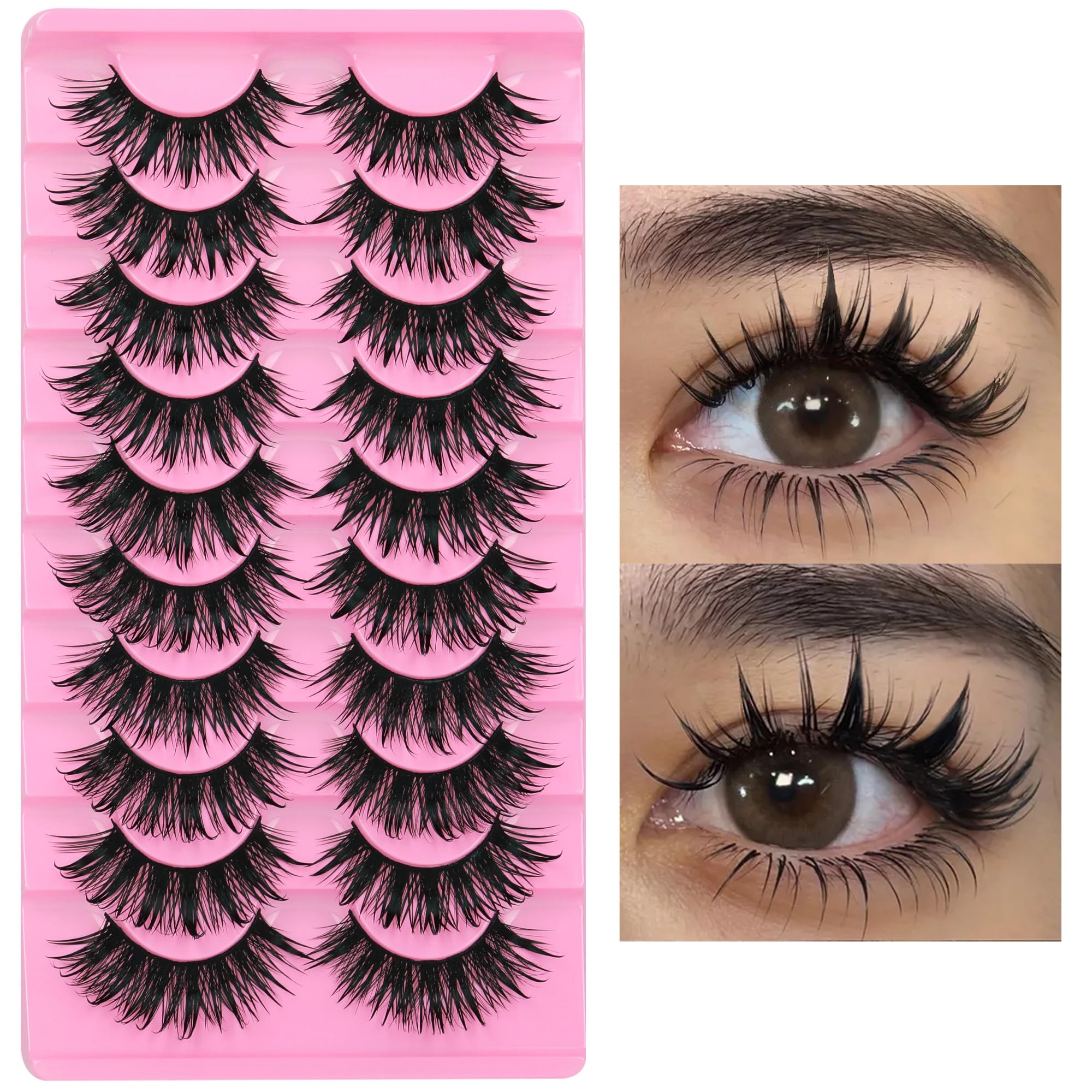 Manga Lashes Wet Look Effect 10 Pairs False Eyelashes Spiky Fluffy Anime Lashes Japanese Cosplay Doll Thick 3D Mink Eyelashes by FANXITON