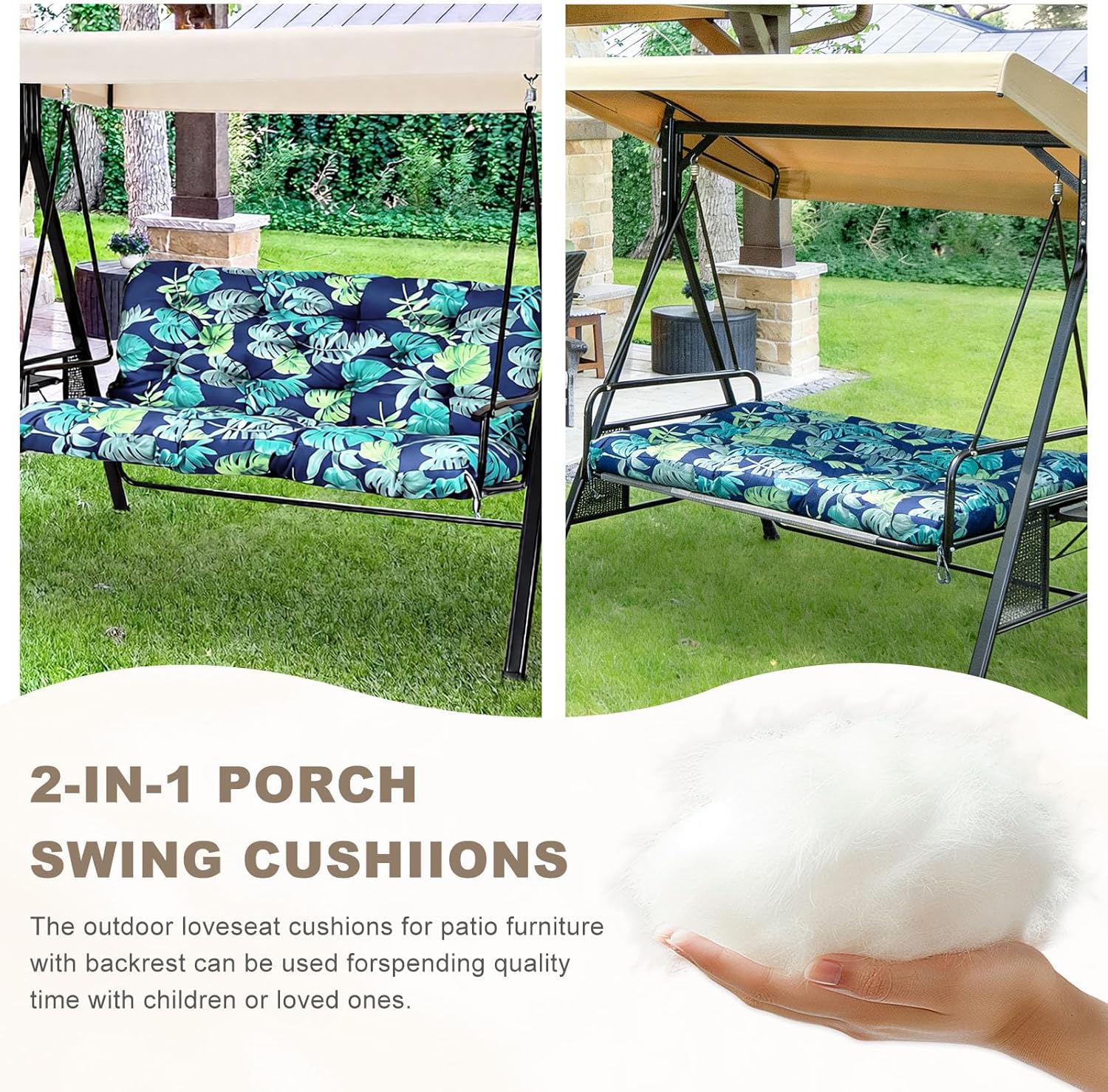 Porch Swing Cushion with Backrest,Waterproof Bench Cushion for Outdoor Furniture,2-3 Seater Replacement Thickened Swing Cushion with Ties,Patio,Outdoor,Backyard and Garden (Floral Navy,47x40")
