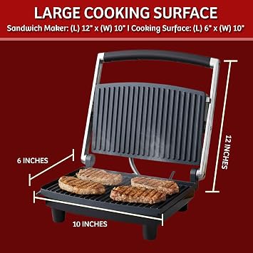 Panini Press Gourmet Grilled Cheese and Sandwich Maker - Electric Indoor Grill with Drip Tray for Healthy Cooking Options (Silver)