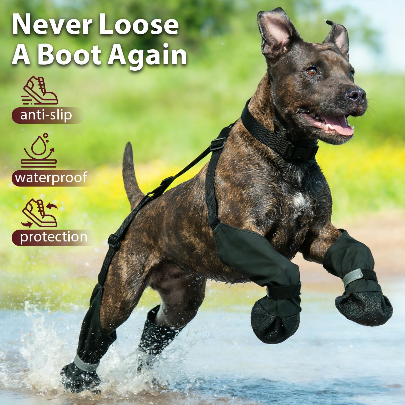 Bottes à bretelles pour chien, raquettes de neige d'hiver pour petits chiens, bottes imperméables pour la pluie, la boue, antidérapantes pour chiens actifs, protection de pattes réfléchissante