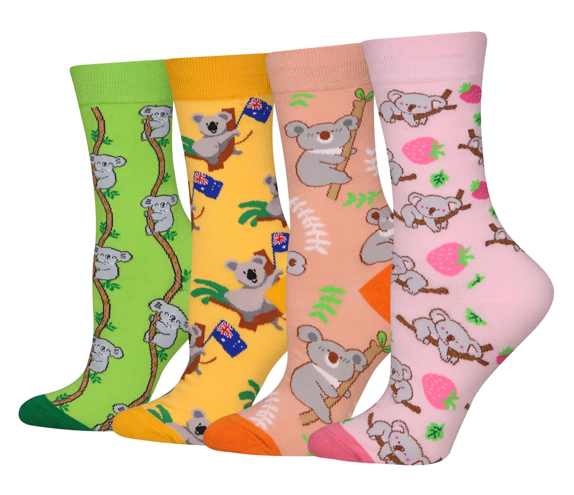 Cansok Women's Multicolor - Koala Koala Socks Gifts Animal Novelty Dress Crew Socks (Koala - 4 Pairs)
