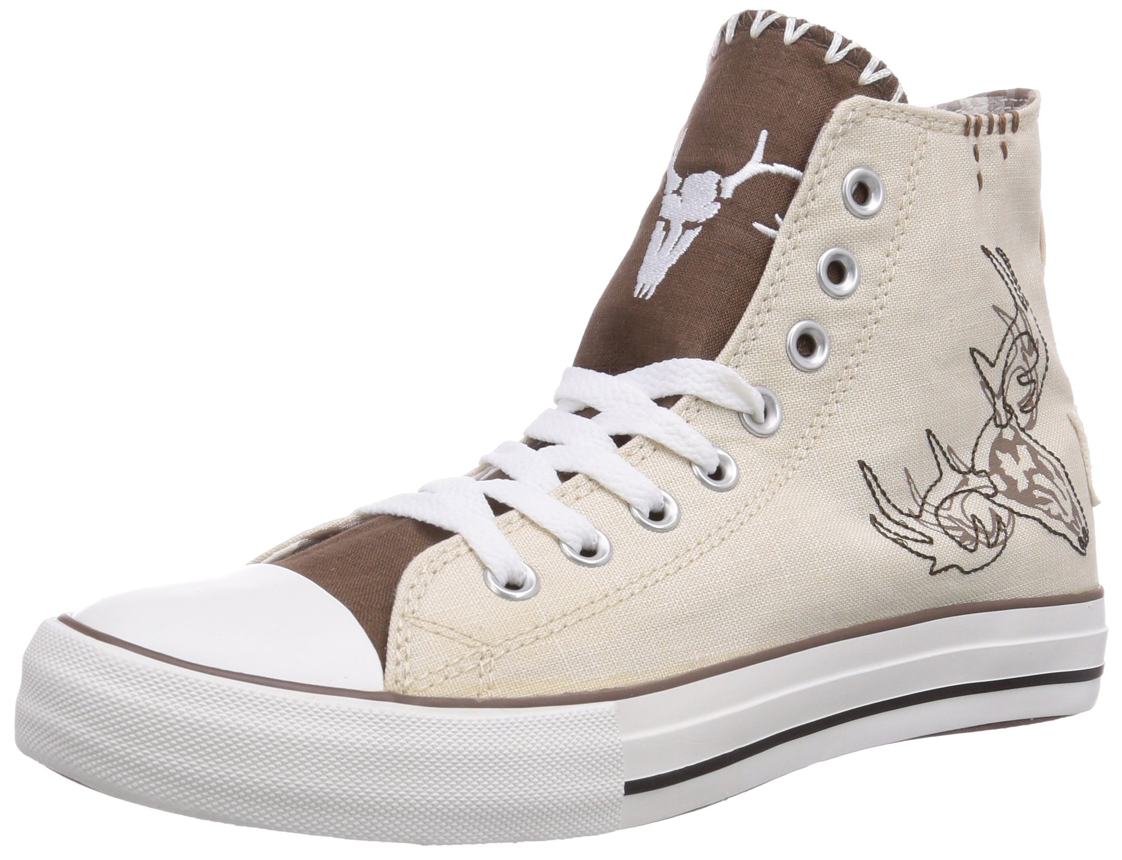 Krüger Herren Trachten Sneaker Wilder Hirsch 9009‑15 | Moderner Trachtensneaker mit Hirsch‑Stickerei | Bequemer Trachtenschuh für Lederhose, Oktoberfest & Volksfeste 42 EU Beige Natur 15