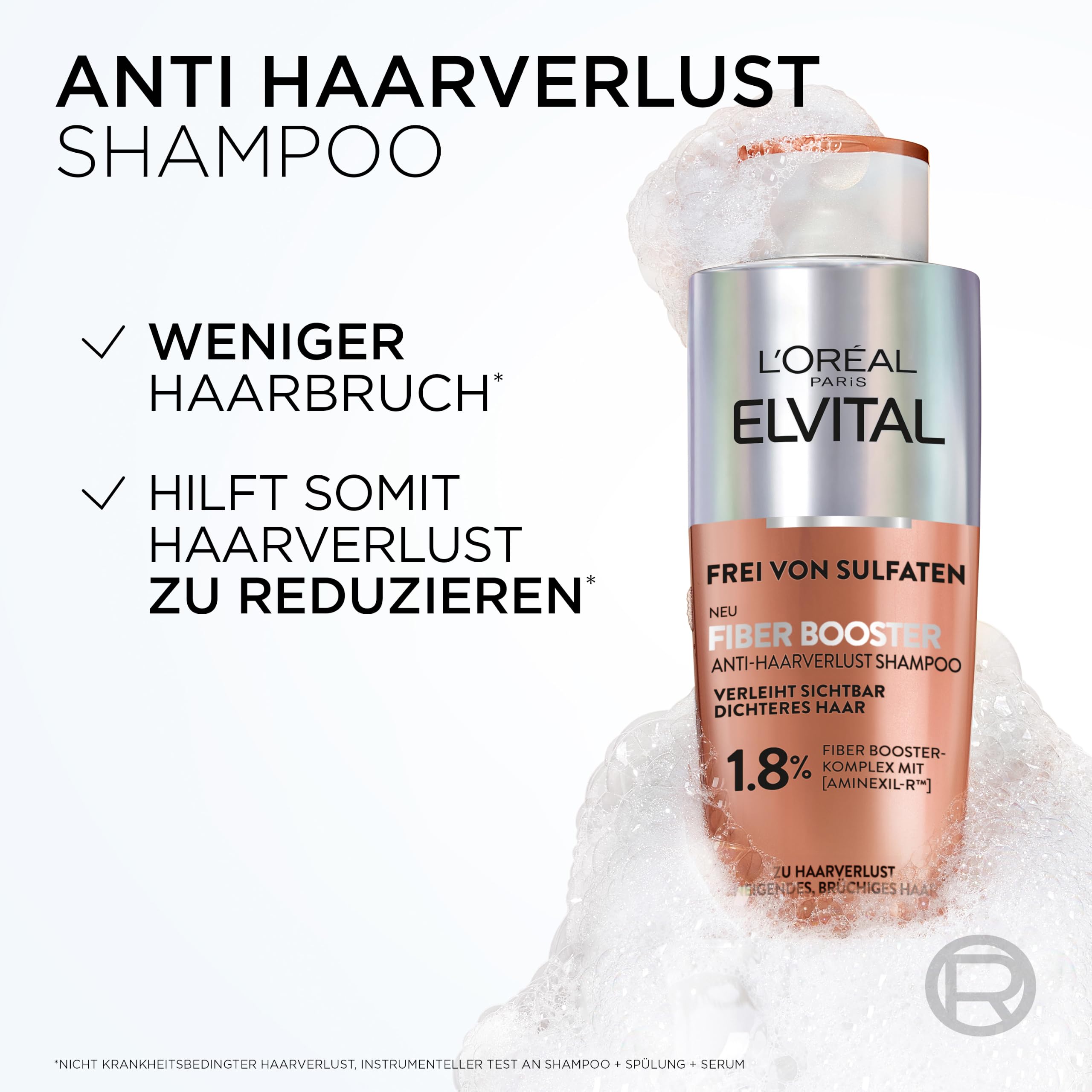 L'Oréal Paris Fiber Booster Anti-Haarverlust Routine langes Haar, Shampoo, Spülung & Serum für volleres Haar, Gegen Haarausfall, Weniger Haarbruch, Elvital, Shampoo + Serum + Spülung