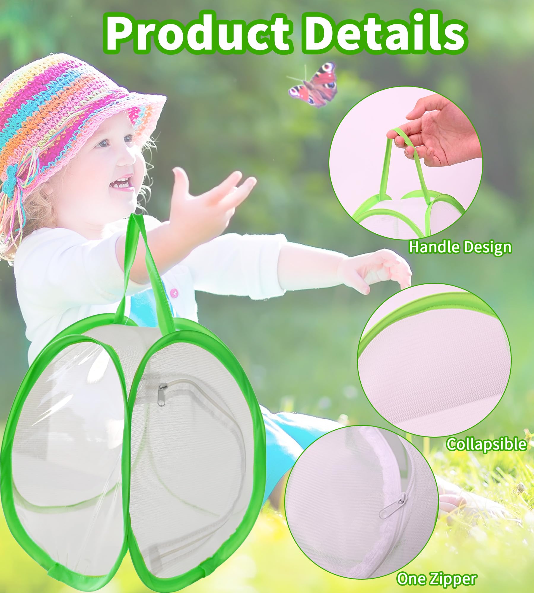 ZRNCRKY Butterfly Habitat Cage, Collapsible Insect Mesh Cage, Portable Insect Butterfly House with Zipper Garden Gifts(1pcs) - 3