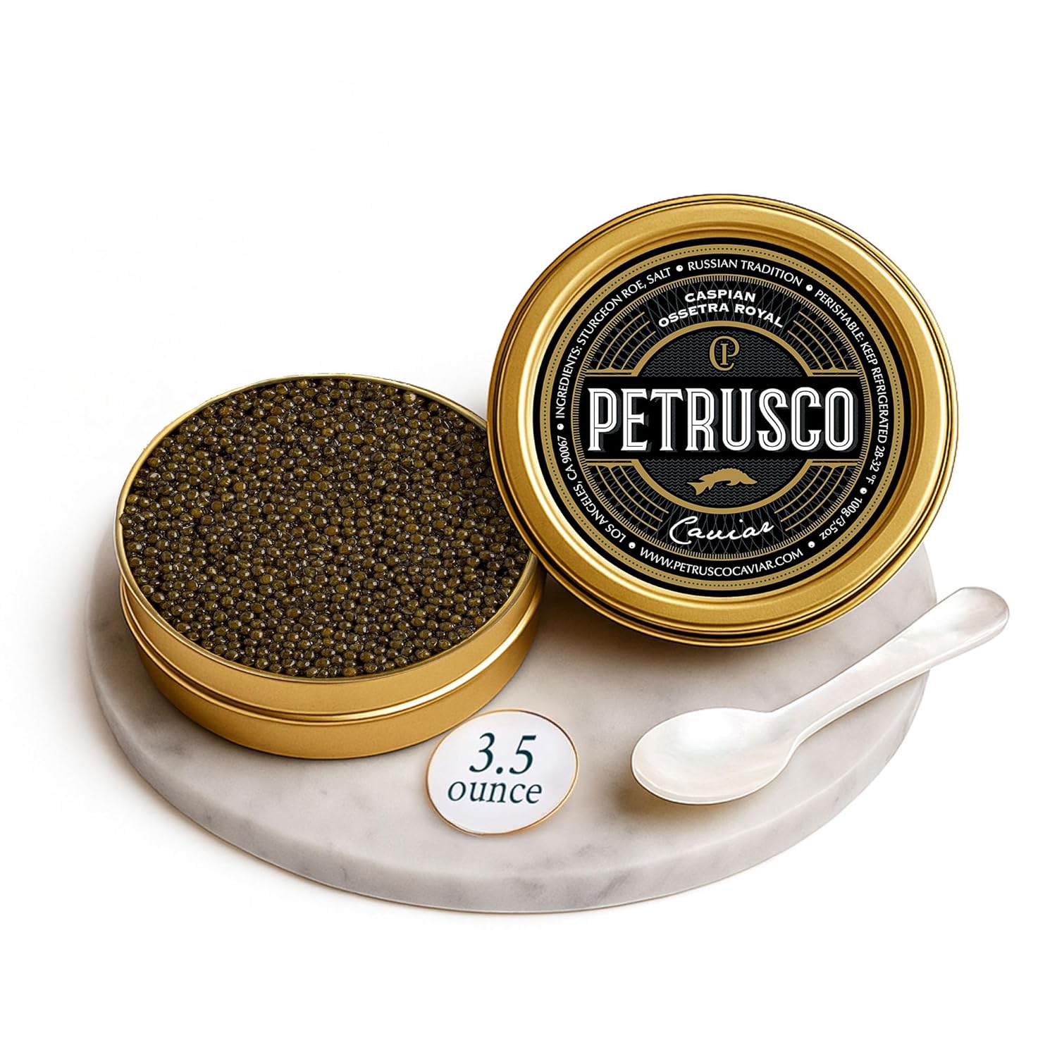 PETRUSCO Caspian Ossetra Royal Caviar - Premium Sustainably Farmed Osetra Roe - Buttery Texture & Nutty Flavor for Gourmet Dining & Special Occasions. (3.5 oz)