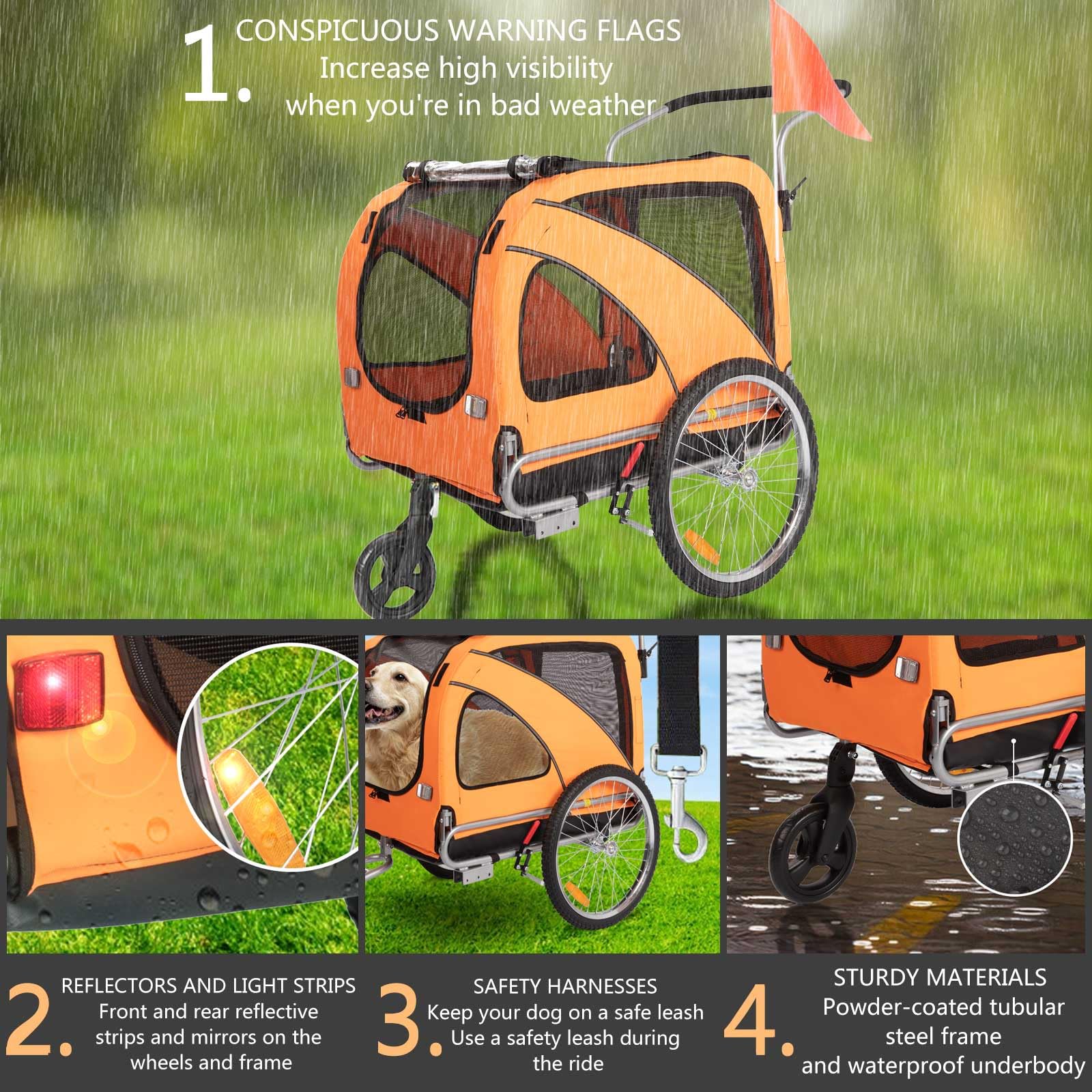 SEPNINE Rimorchio Per Cani 2 In 1 Per Bicicletta, Rimorchio Per Cani, Con Freni, Finestre In Plastica Trasparente Proteggono Dalla Pioggia