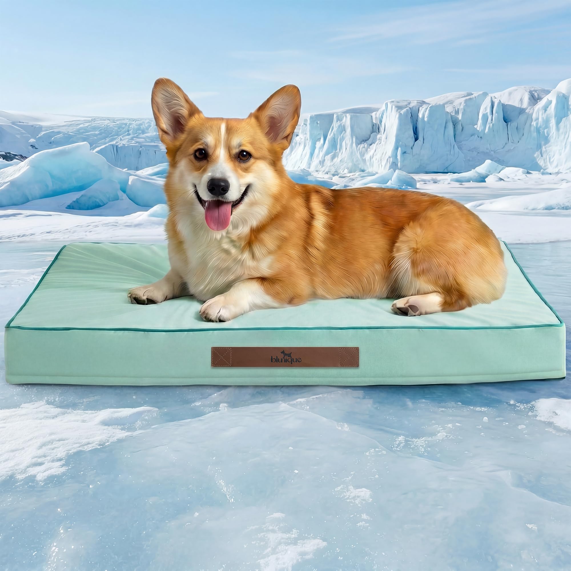 Photo 1 of blunique Cooling Dog Bed for Crate, 30 x 20 Inch Orthpedic Cooling Mat for Dogs with Removable Washable Cover, Breathable Egg Crate Foam Anti-Slip Pet Beds, Light Aqua