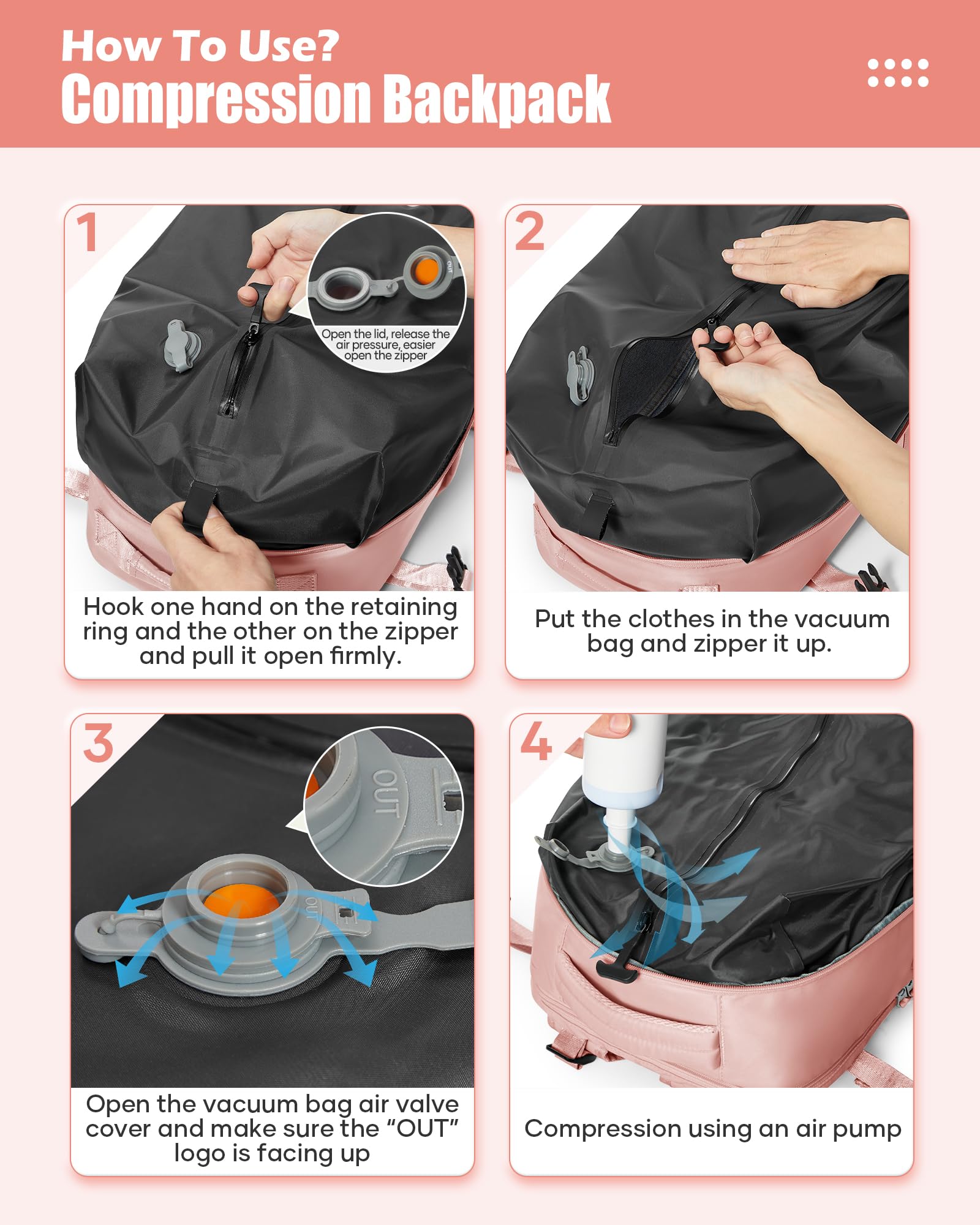 SZLX Zaino Ryanair 40x30x20 Sottovuoto Zaino da Viaggio 40x30x20 Wizzair Bagaglio a Mano 40x20x25 Borse da Cabina per Easyjet 45x36x20 Donna con USB Adatto a PC da 14 Pollici, Valigia con Sottovuoto