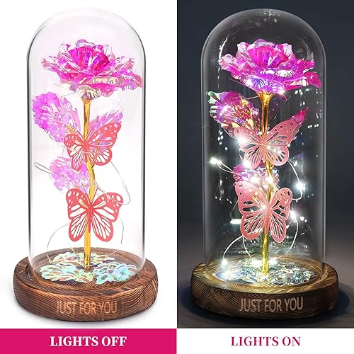 Miniatura 10 de WOKEISE Regalos para el día de San Valentín para ella, decoración de mariposa preservada iluminada en cúpula acrílica, regalos de cumpleaños