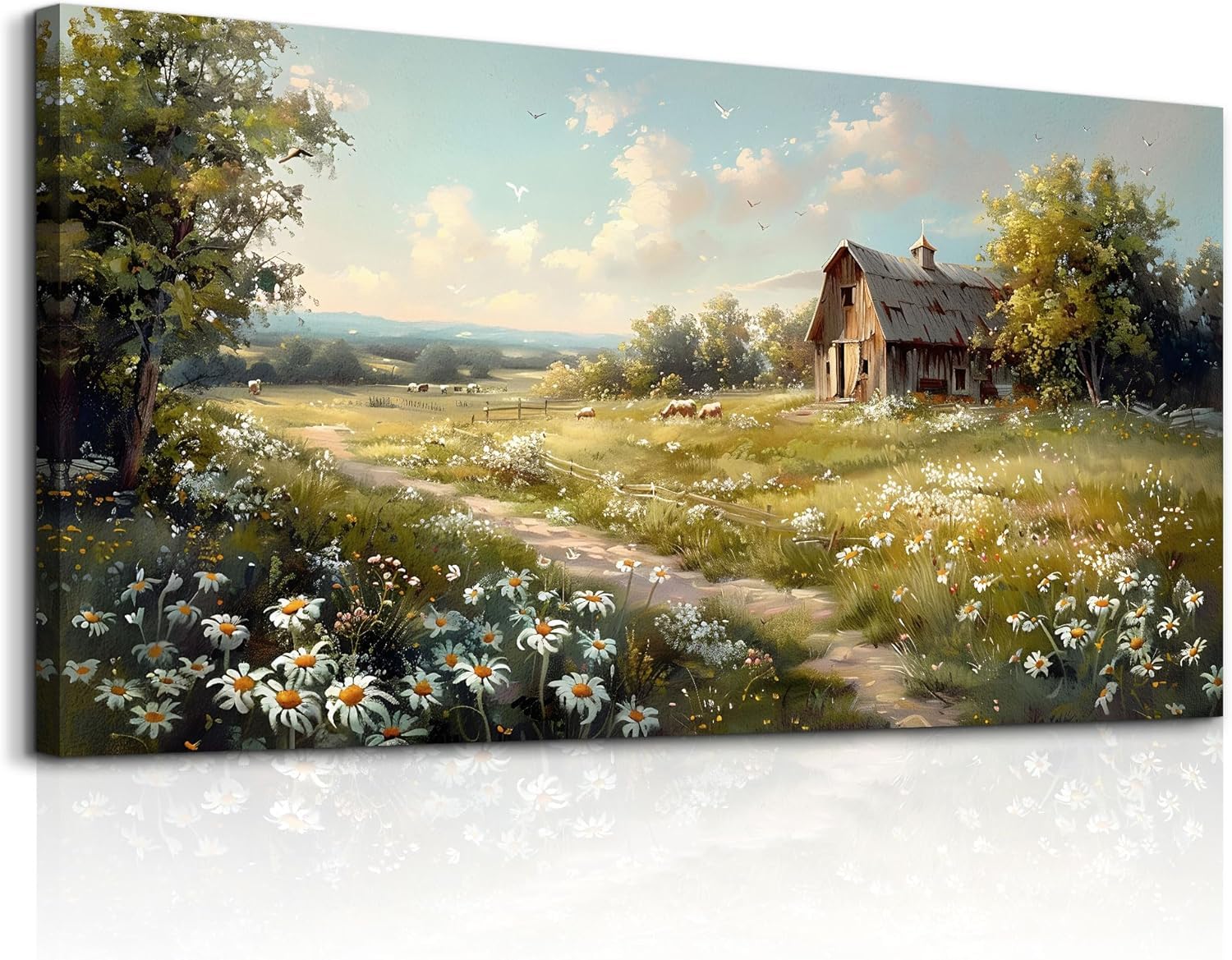 lianyibo Farmhouse Canvas Wall Art Vintage Country Field Landscape Painting Prints Pictures Artwork Living Room Home Decor(70x140/Frameless)