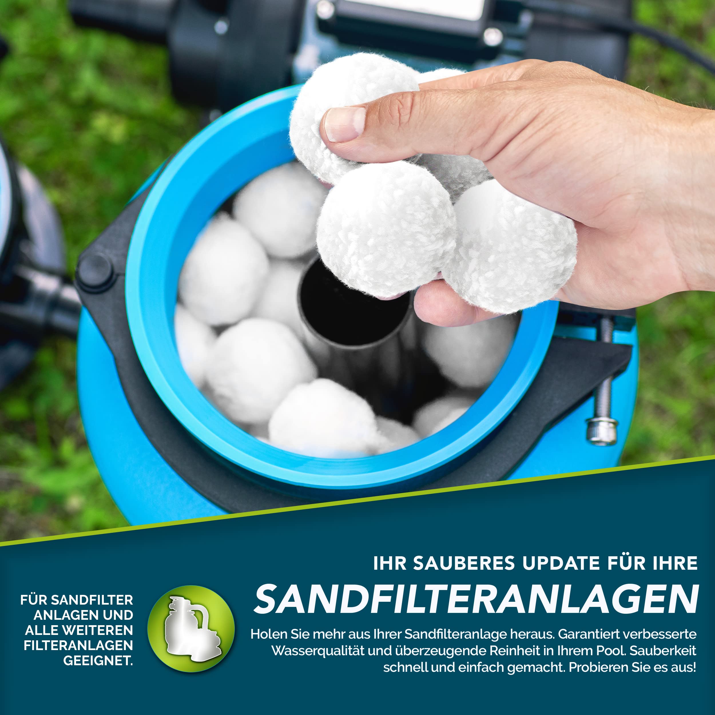 tillvex® Pool Filterbälle 1400g Filter für Sandfilteranlage [Design 2025] | Ersetzen 50kg Filtersand | Extra langlebige Filter Balls für glasklares Wasser | Umweltfreundlicher Ersatz