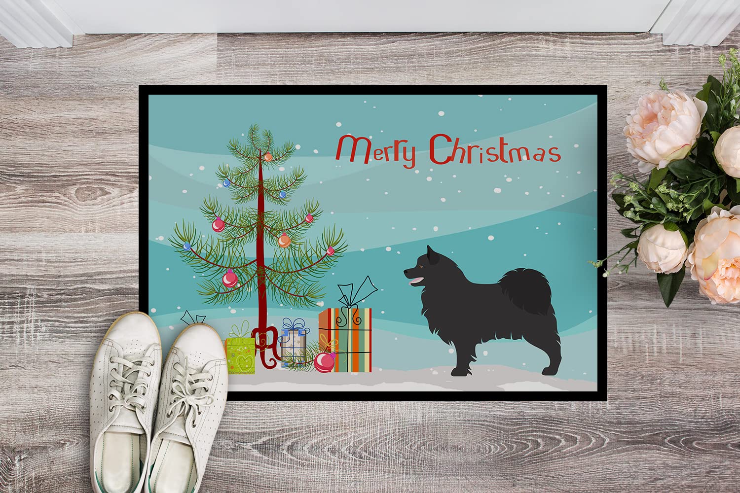 Caroline's Treasures BB8509MAT Swedish Lapphund Christmas Doormat 18x27 Front Door Mat Indoor Outdoor Rugs for Entryway, Non Slip Washable Low Pile, 18H X 27W