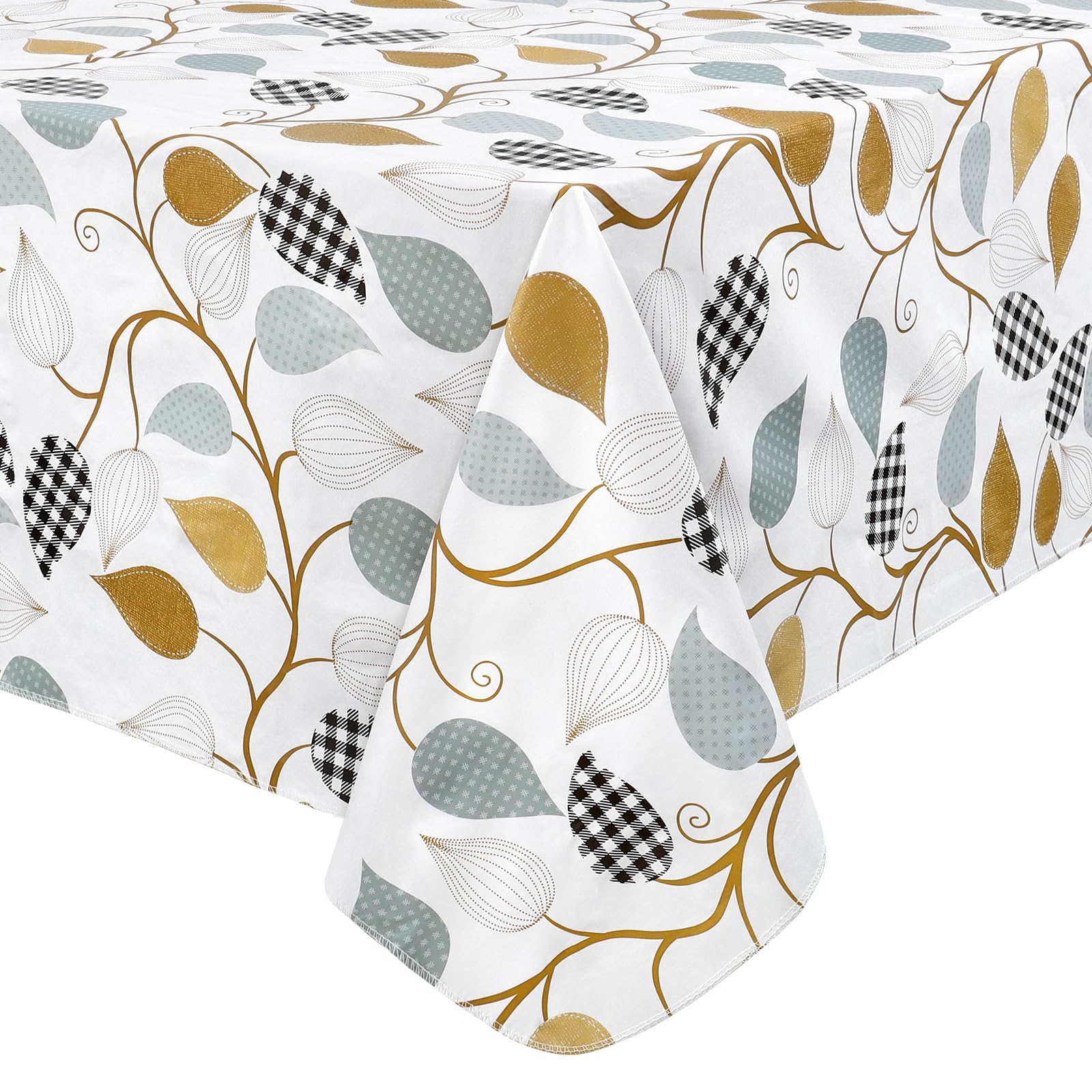 Leaf Spring Vinyl Tablecloth Outdoor Wipeable PVC Waterproof Oilcloth Water Resistant Tablecloth Rectangular Table Cover Protector for Summer Dinner Kitchen Picnic Party Indoor Outdoor, 60x84 Inch