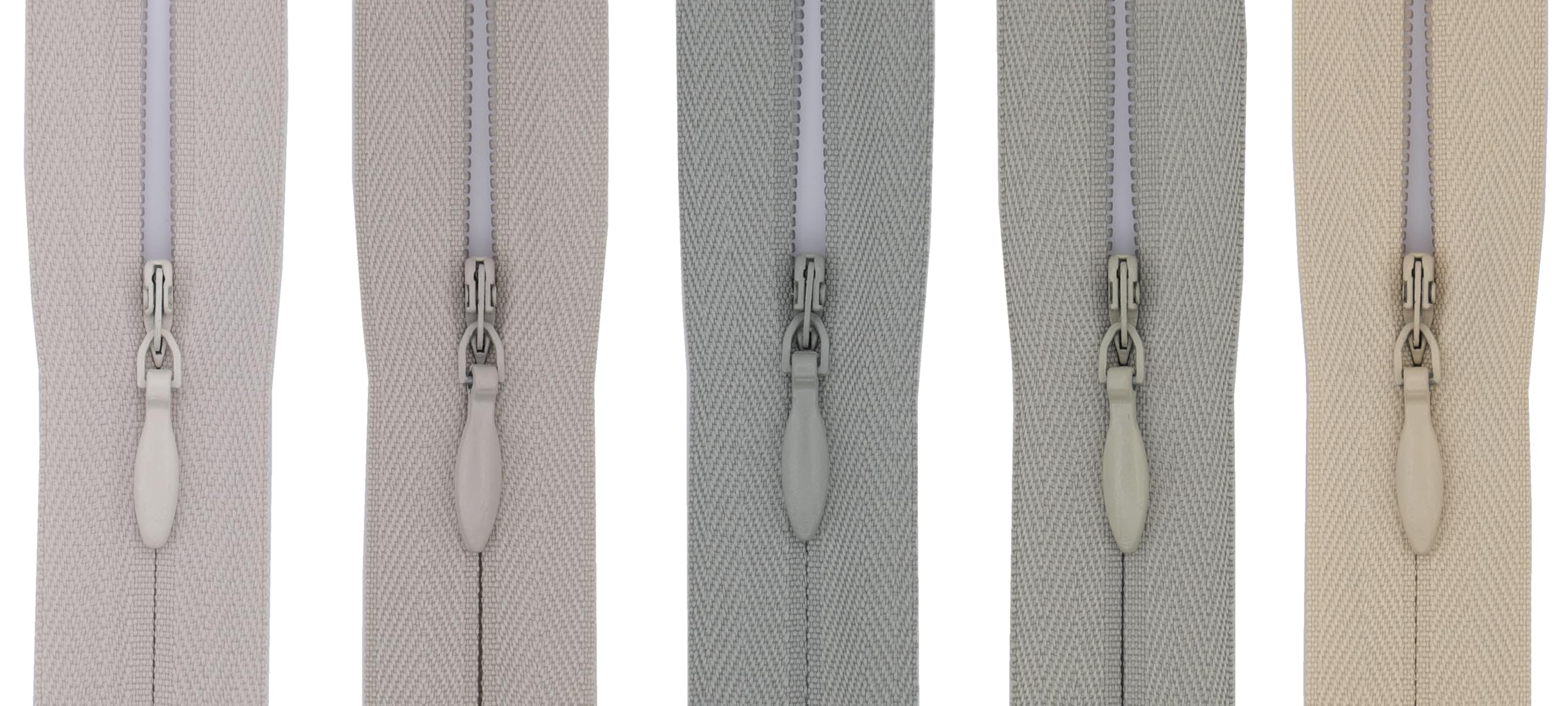 #3 Invisible Zips, 5 Pack, 18 Inch, Grey & Beige