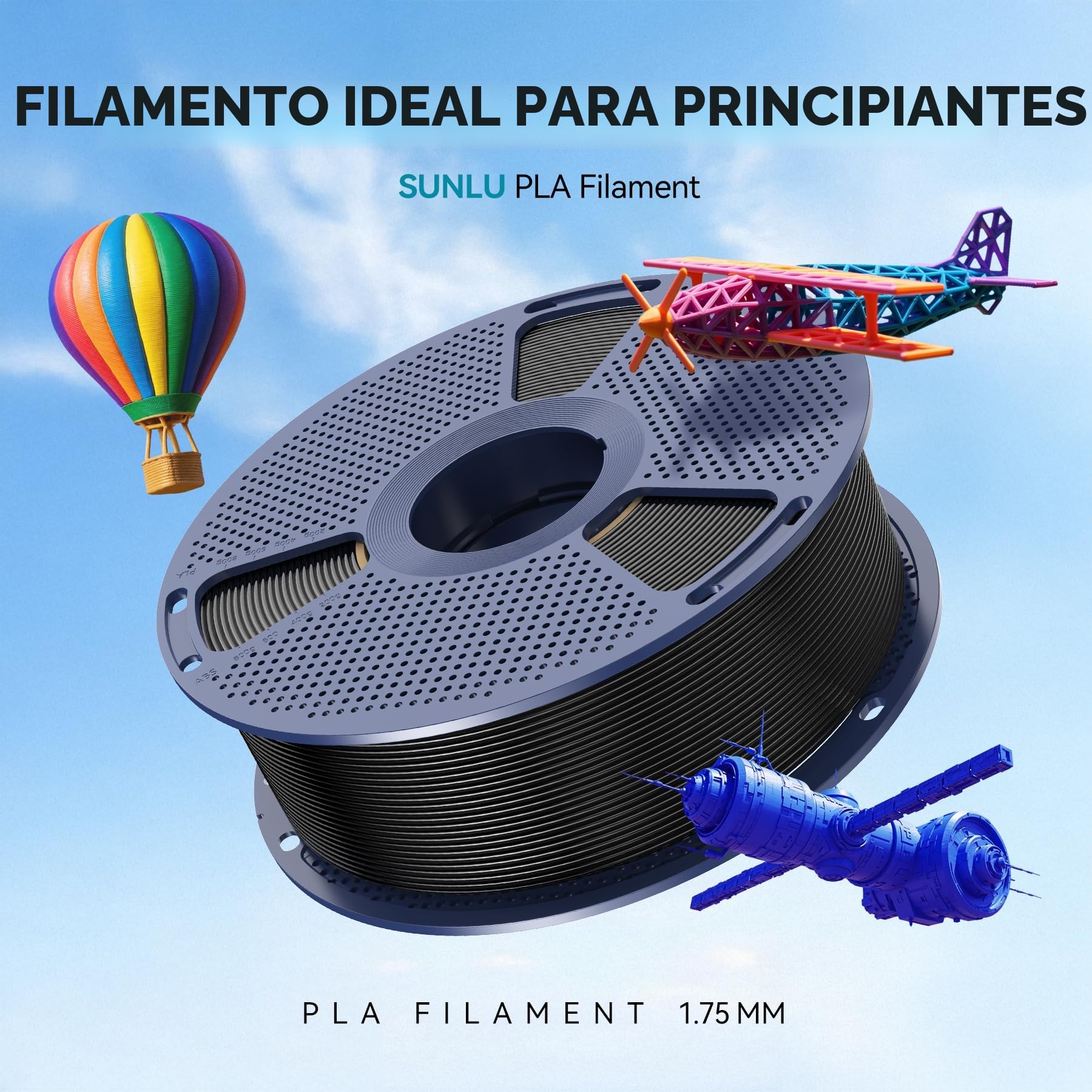 SUNLU 4KG PLA Filamento Bundle, Precisión Dimensional +/- 0,02 mm, Apto Para la Mayoría de las Impresoras 3D FDM, 1KG de Filamento 3D, 4KG en Total, 4Pcs.Negro+Blanco+Rojo+Azul Klein