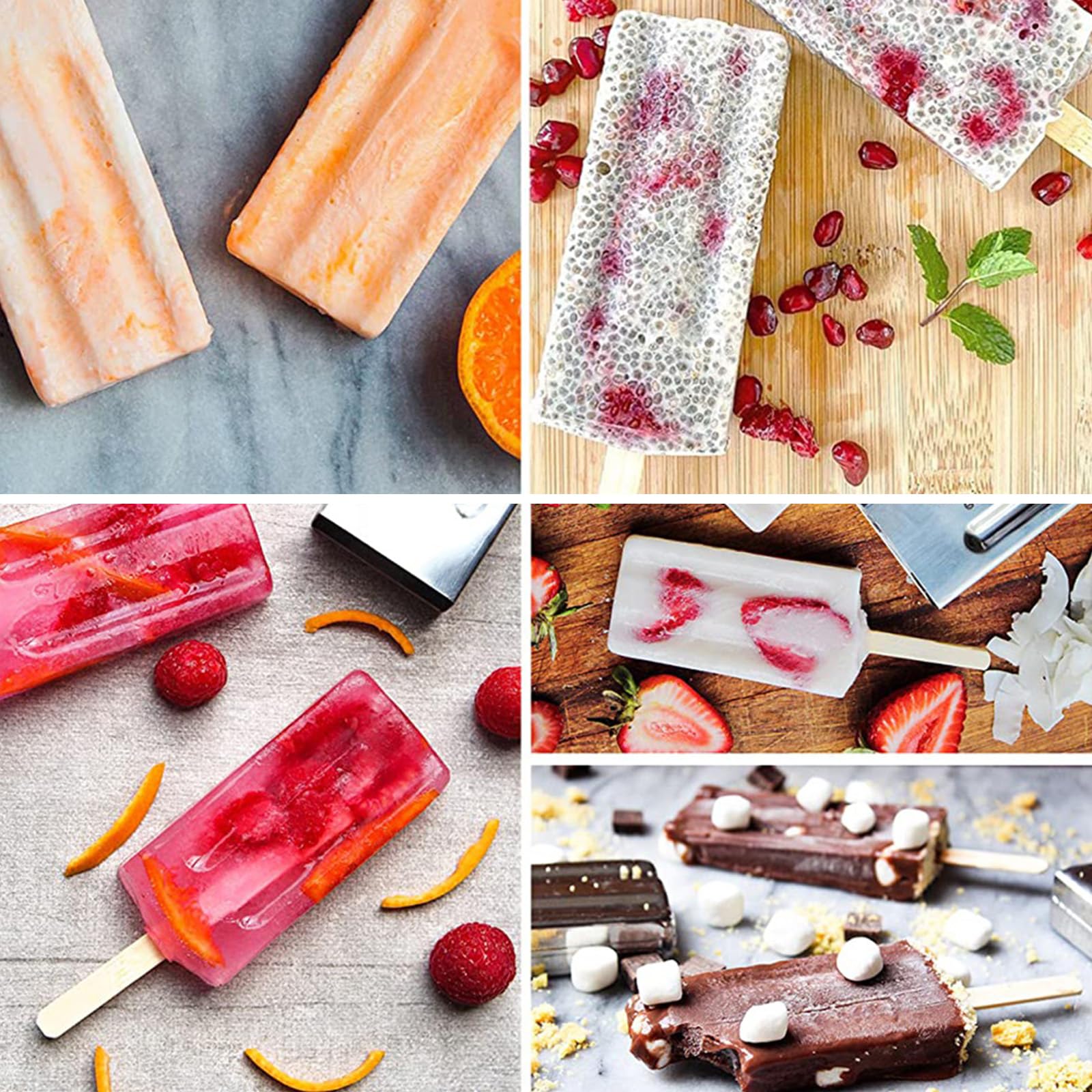 Moldes reutilizables para paletas con palos y cepillo de limpieza para golosinas congeladas caseras fáciles