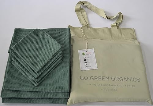 Juego de toallas de baño de algodón orgánico, certificado GOTS (verde bosque) súper absorbente y de secado rápido, sin suavizantes, respetuoso con