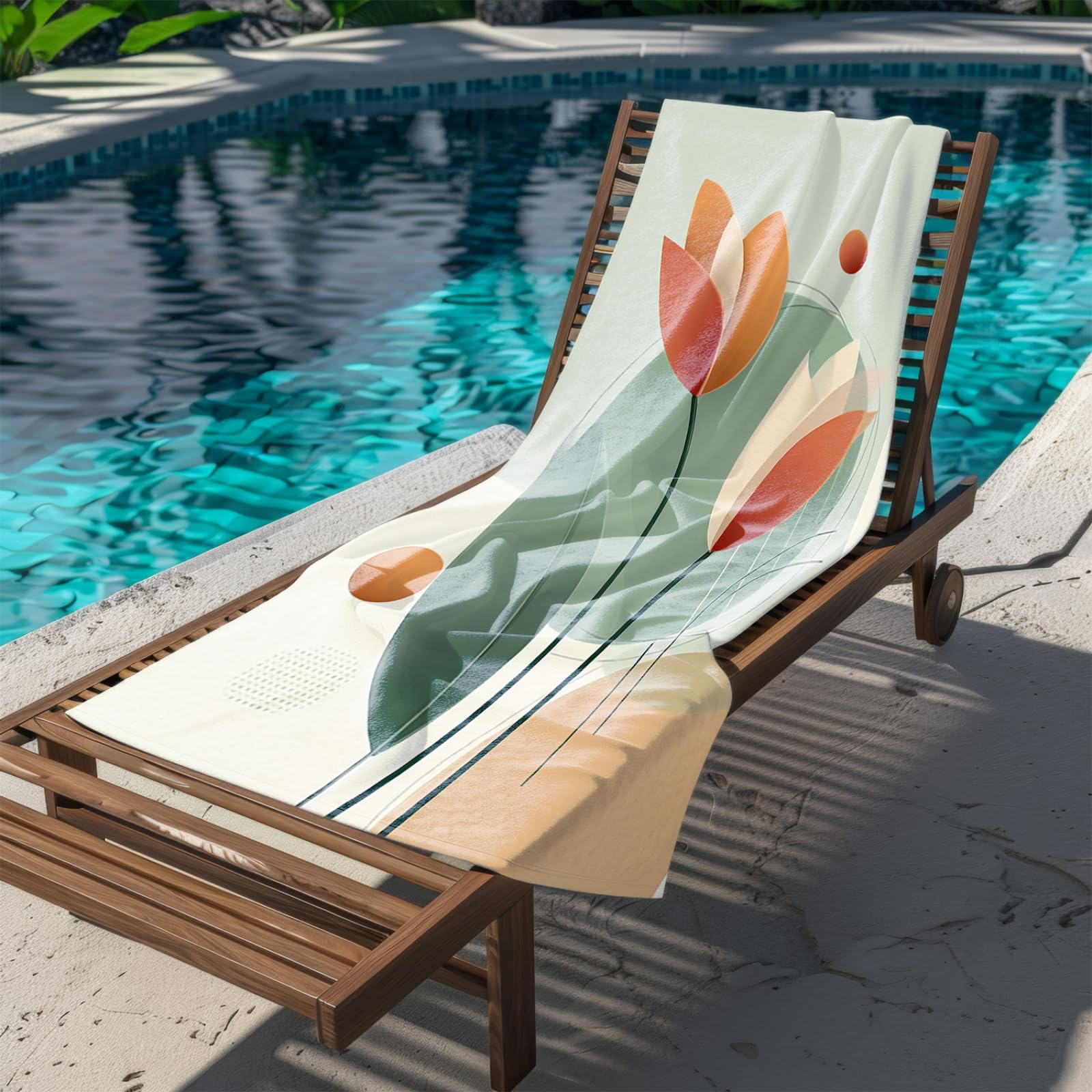 Générique Serviette Microfibre Plage Fleur Orange Ronde Vert Clair