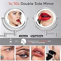 Vista 3 de GURUN Wall Mounted Hardwired Makeup Mirror with 3 Tones Dimmable LED Lights 10x Magnifying Mirror with Touch Control for Bathroom Bedroom 13