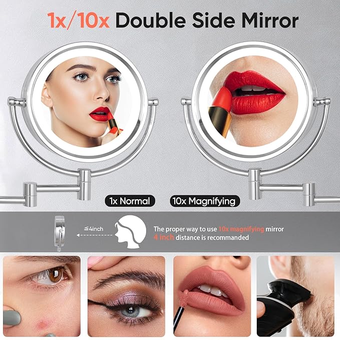 Espejo de Maquillaje GURUN de Pared con Luz LED 10x Aumento miniatura 3