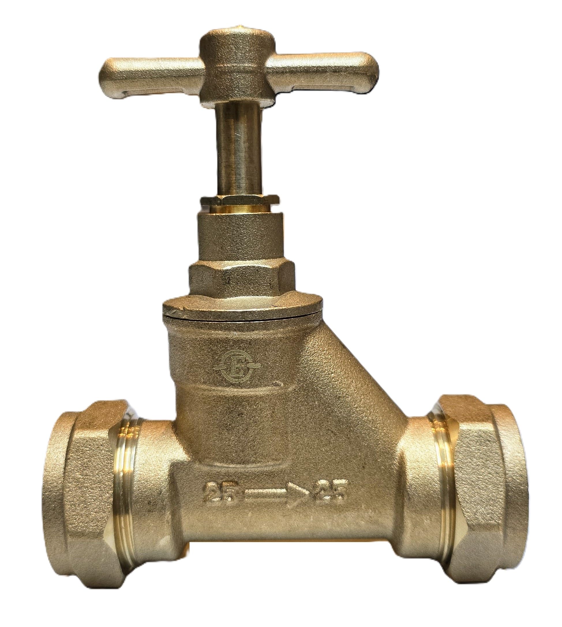 TC Brass Mains Stopcock Valve 25mm MDPE X 25mm MDPE Poly Stop Cock Tap