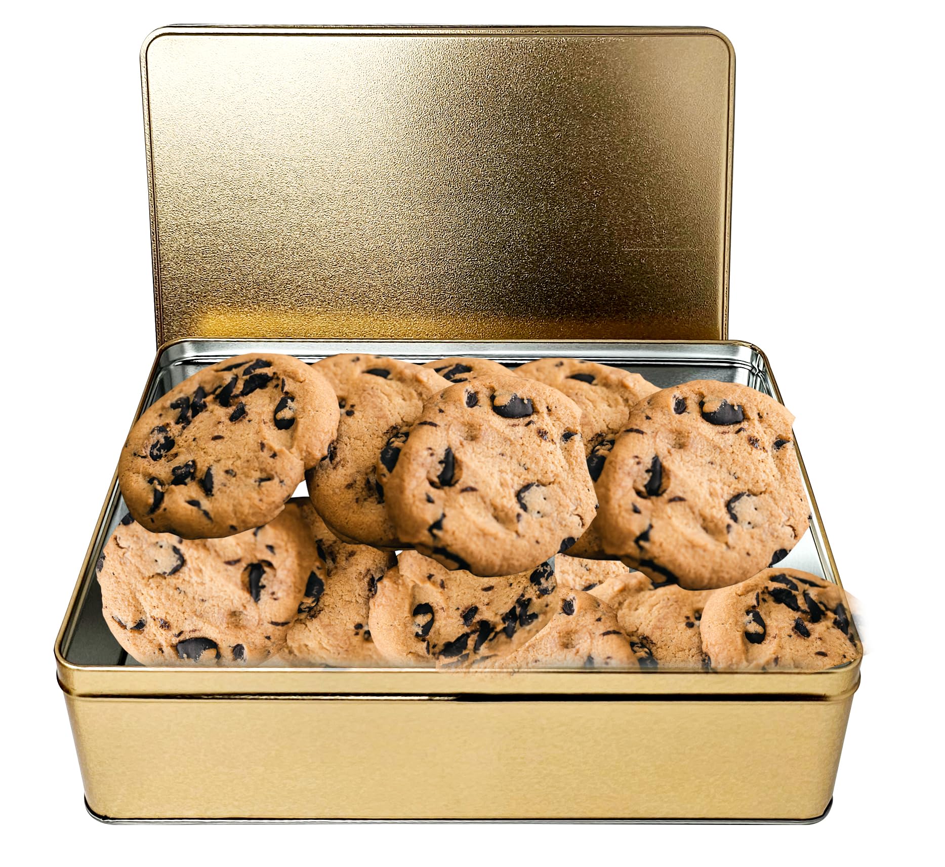Zelica Premium Gold Cookie Tins Rectangle with a Lid, For Candy, Cake, Snacks or Nuts Container, size 10.5 x 8 x 3.25 inch