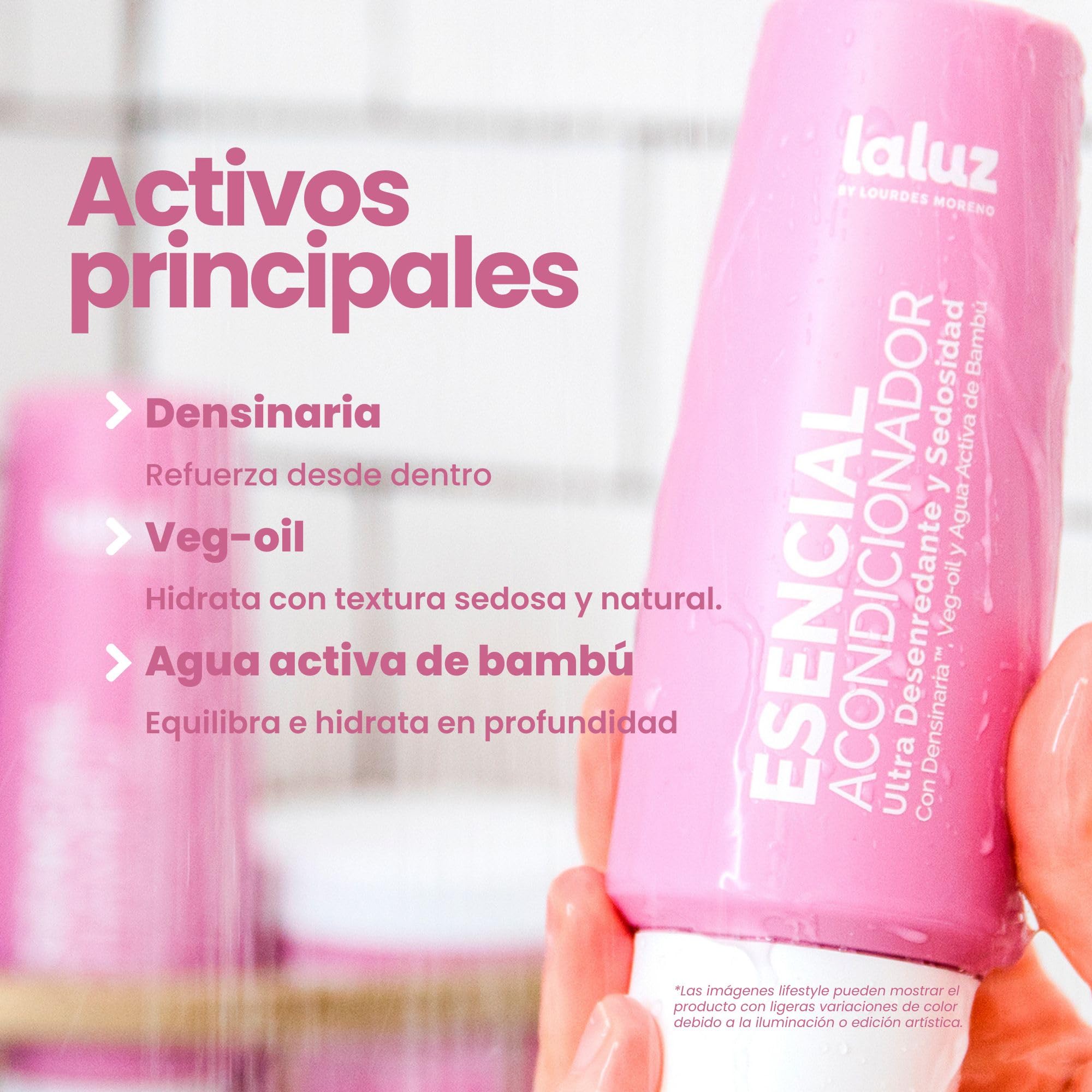 LaLuz by Lourdes Moreno | Esencial Acondicionador Capilar Diario | Desenreda, Hidrata y Aporta Elasticidad Sin Aplastar | Con Densinaria y Agua de Bambú | Cabello Suave, Suelto y Manejable | 250 ml