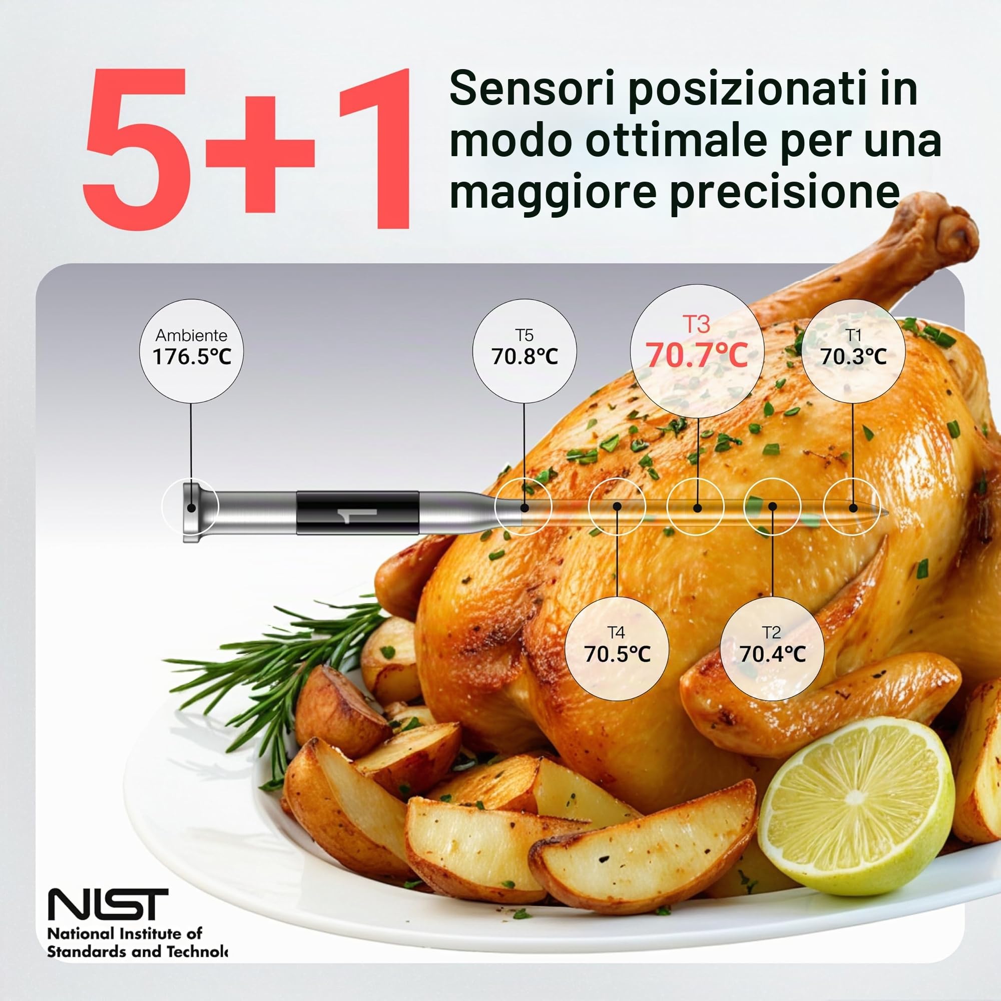ThermoMaven P1 Termometro da Cucina Wireless, Wi-Fi & Bluetooth 5.3 152 m | 6 Sensori, Precisione ±0,3°C, App e Base Intelligente, Impermeabile IPX8, Termometro Carne per Barbecue, Forno, Affumicatore