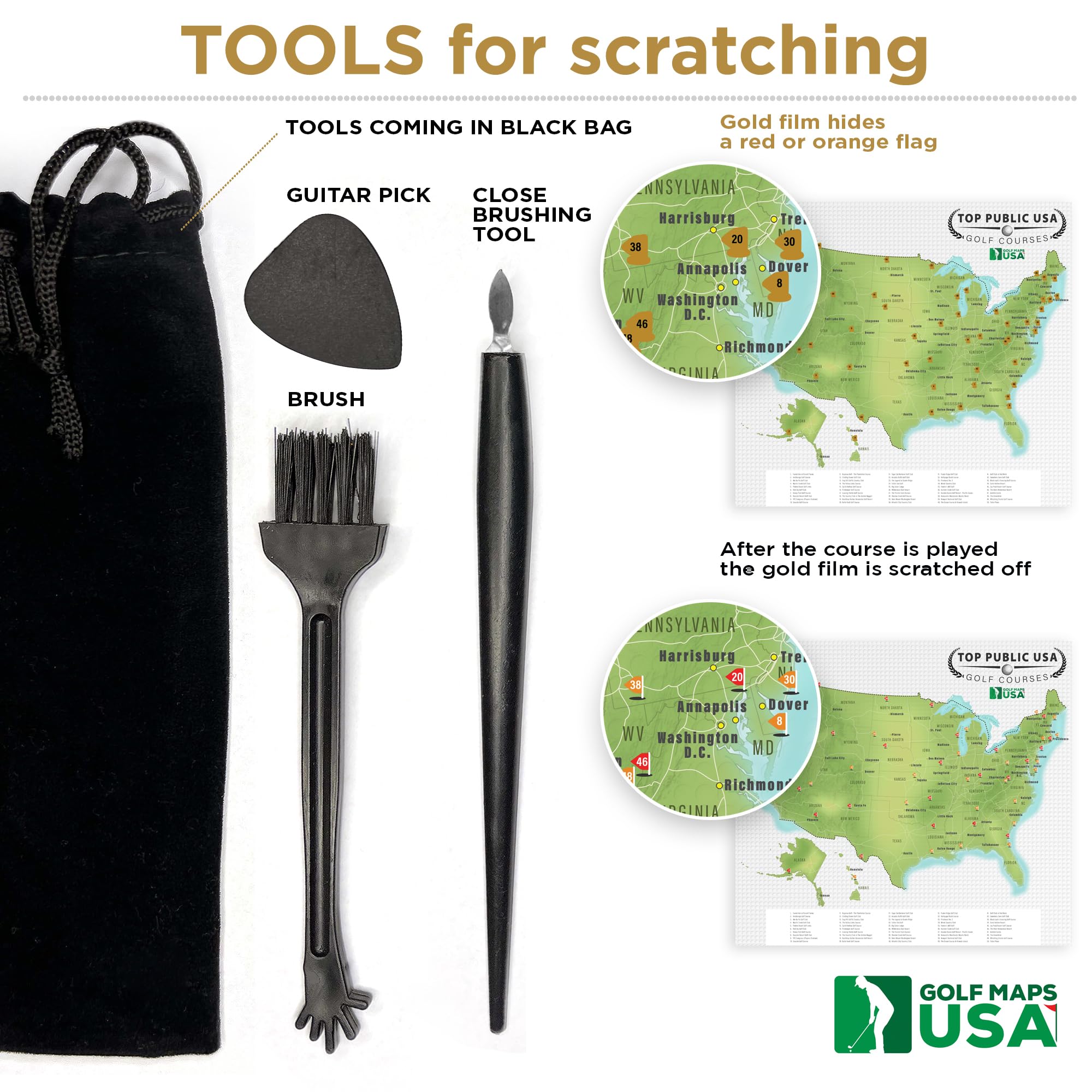 Golf Maps USA Top Public Golf Course in Each State Golf Scratch Map - Scratch-Off Golf Print with Eye-Catching Red Flags - Golfing Wall Decor - Unique Poster Gift for Golfers (Updated June 2023) - Image 3