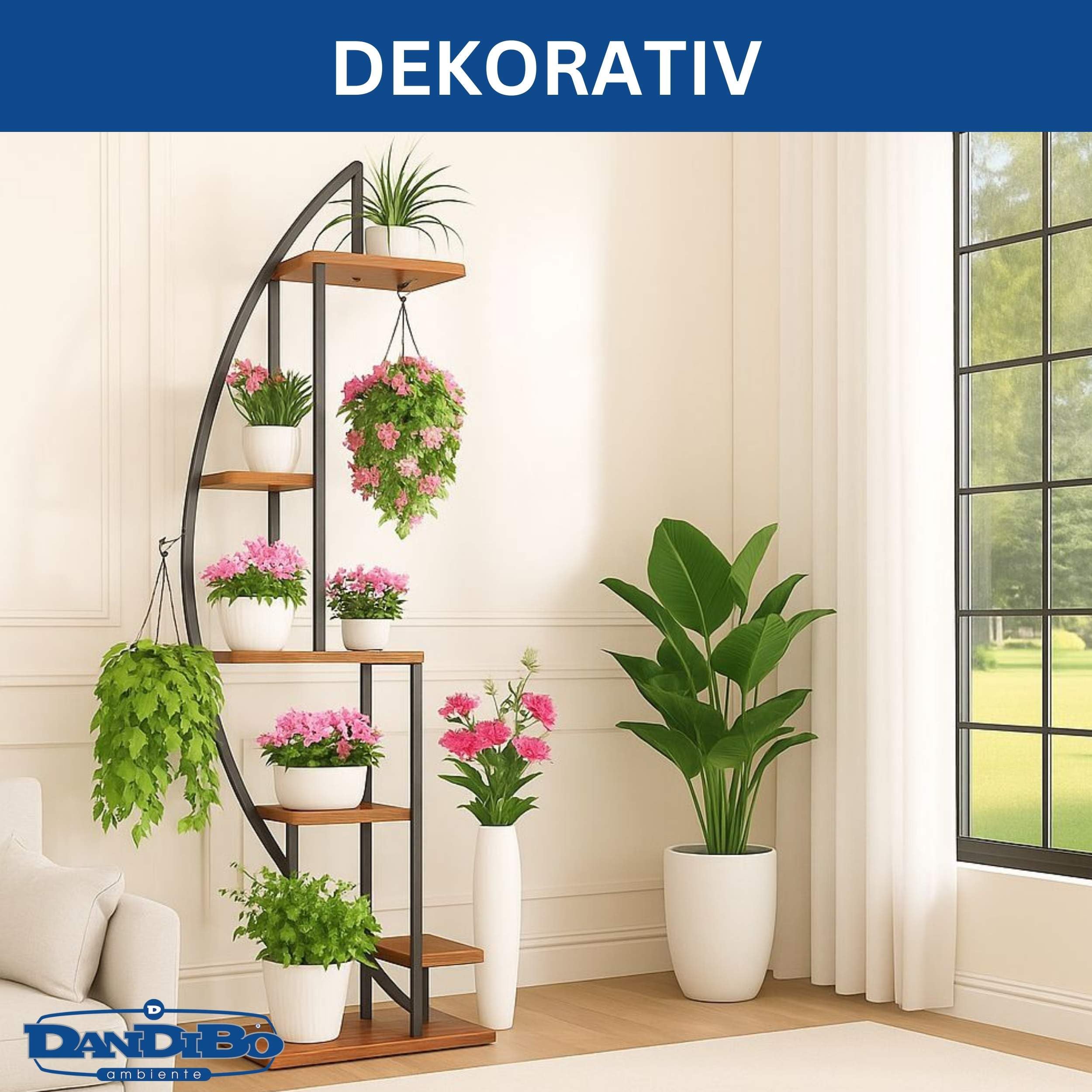 DanDiBo Pflanzenregal indoor 160 cm Hoch Blumenregal Metall Schwarz Halbrund 96645 Blumentreppe Groß Rund Pflanzenständer Modern Design