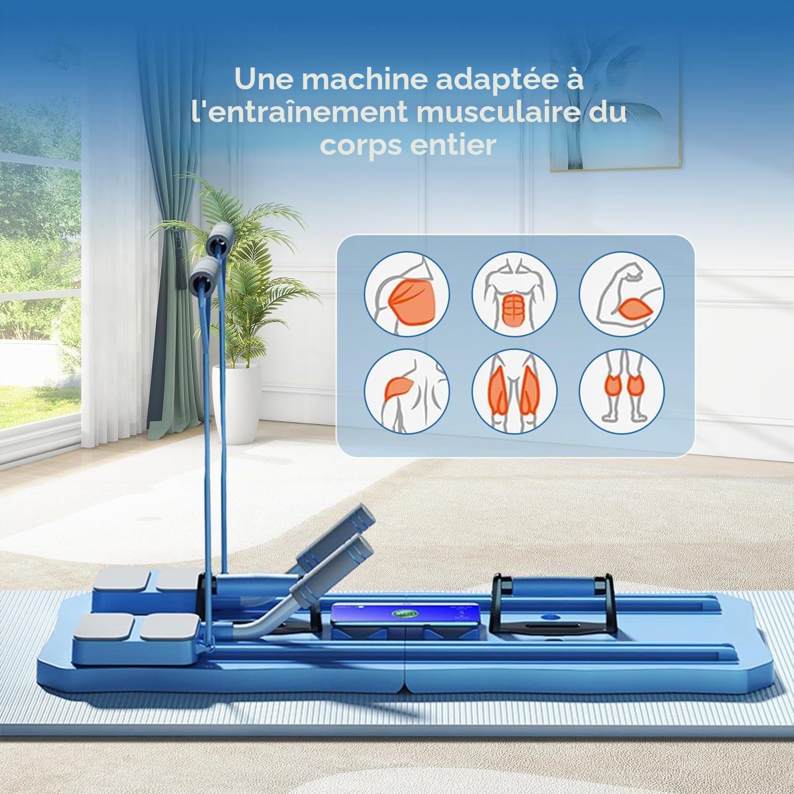 Pilates Reformer, Planche Abdominale Pilates Multifonction avec Support de Téléphone Portable, Planche Abdominale Pilates Multifonction pour la Maison, Charge Maximale 150 kg