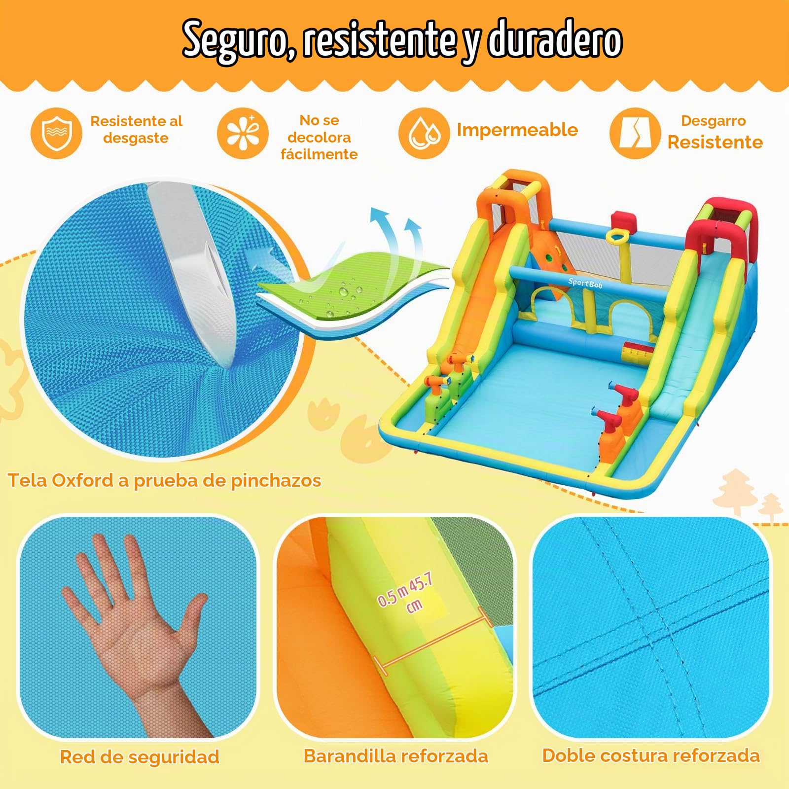 Castillo Hinchable con Doble Tobogán de Agua y Soplador, 452x416x210cm