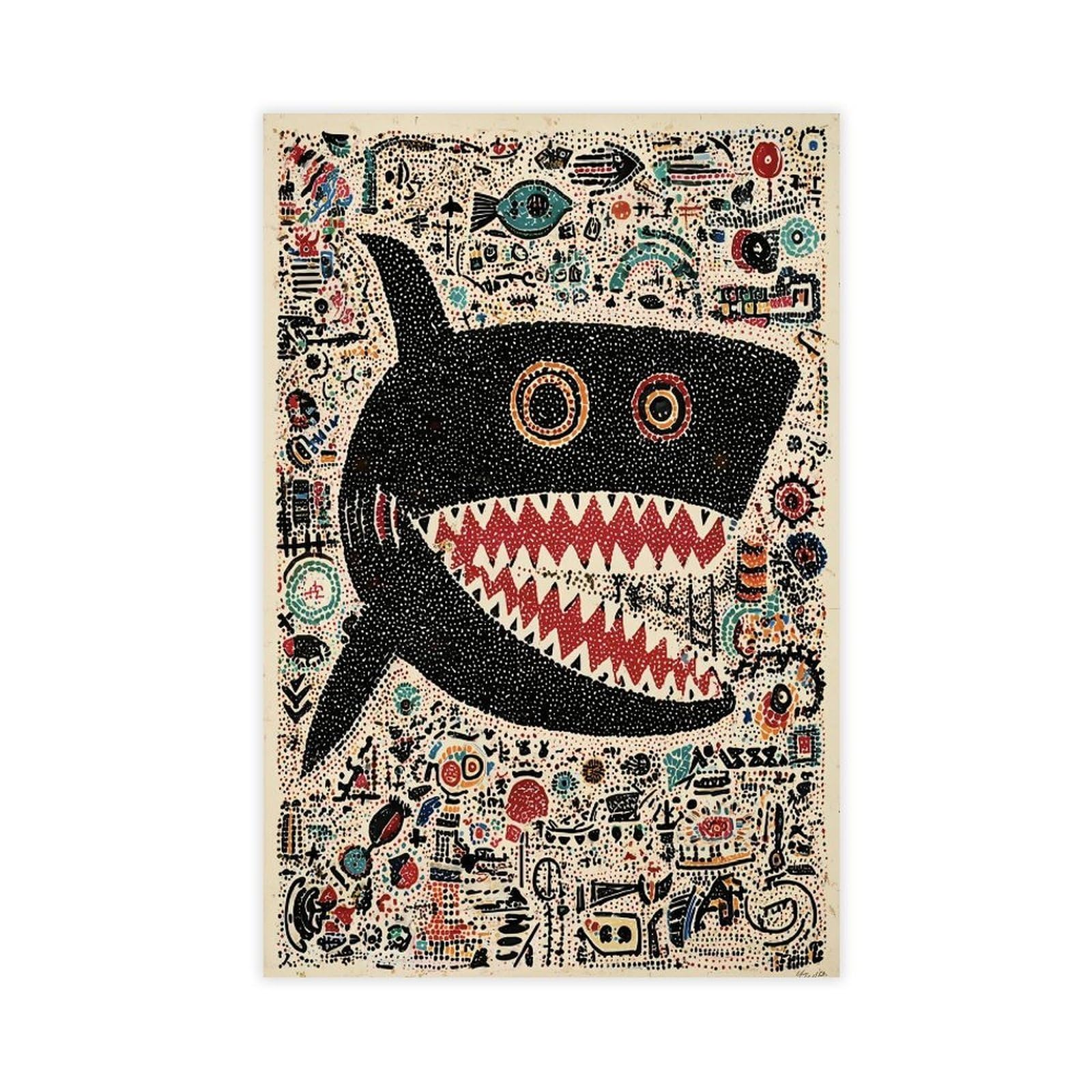 Jfecth Unframe-Style Stylized Shark Poster Canvas Poster For Dorm Room Decor Gift
